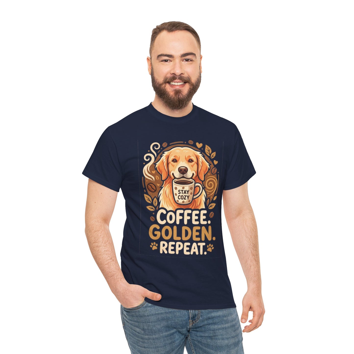 Golden Retriever Coffee Tee Shirt | Coffee Golden Repeat Dog Lover Graphic Tee