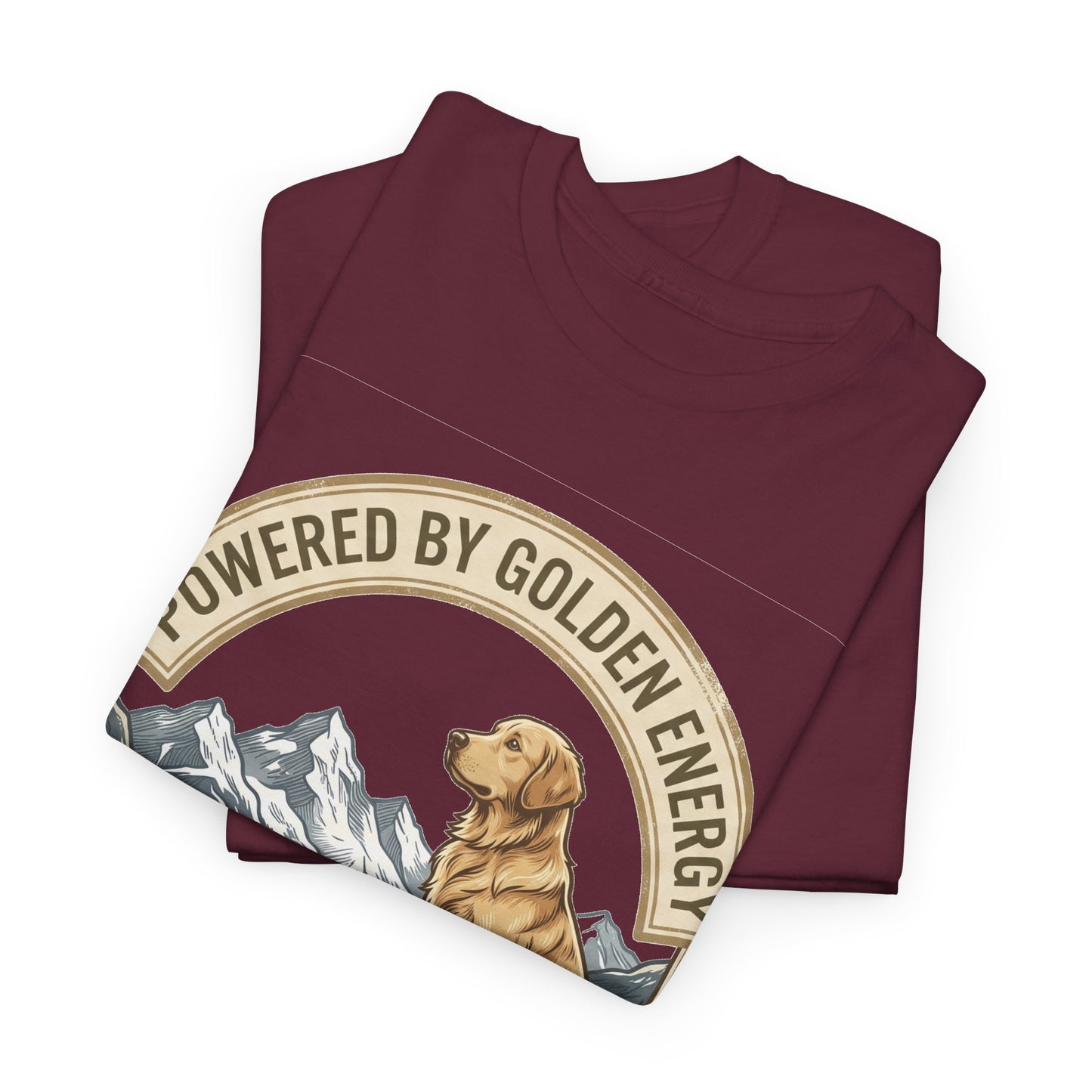 "Powered By Golden Energy" Golden Retriever Unisex Heavy Cotton T-Shirt | Adventure Buddy Dog Lover Outdoor Graphic Tee