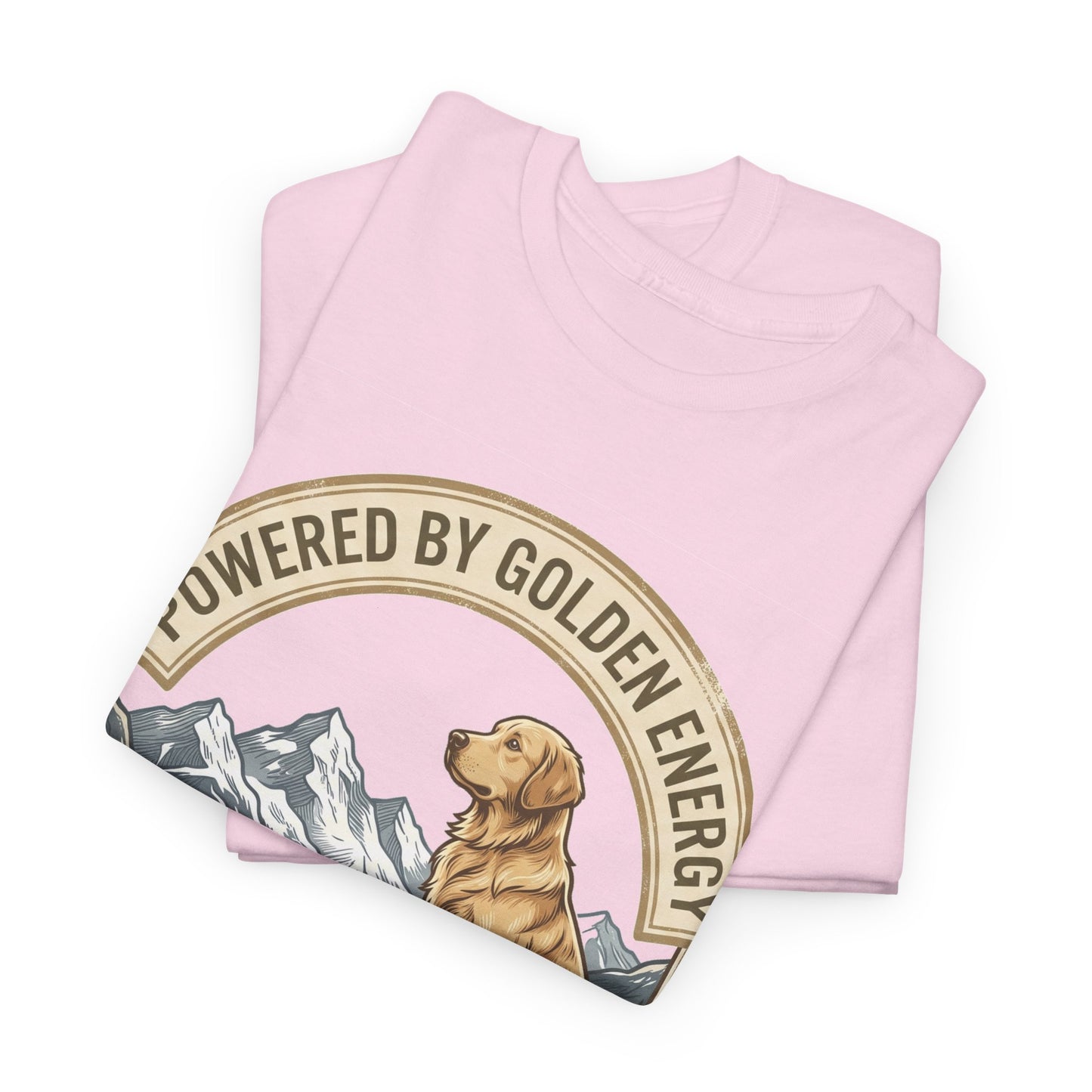 "Powered By Golden Energy" Golden Retriever Unisex Heavy Cotton T-Shirt | Adventure Buddy Dog Lover Outdoor Graphic Tee
