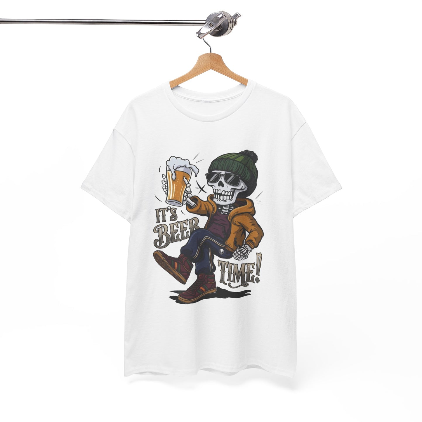 "It's Beer Time" Skull & Beanie Graphic Tee
