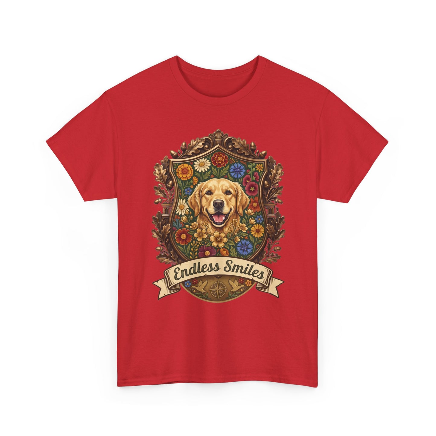 Golden Retriever 'Endless Smiles' T-Shirt  Vintage Floral Crest Dog Graphic Tee