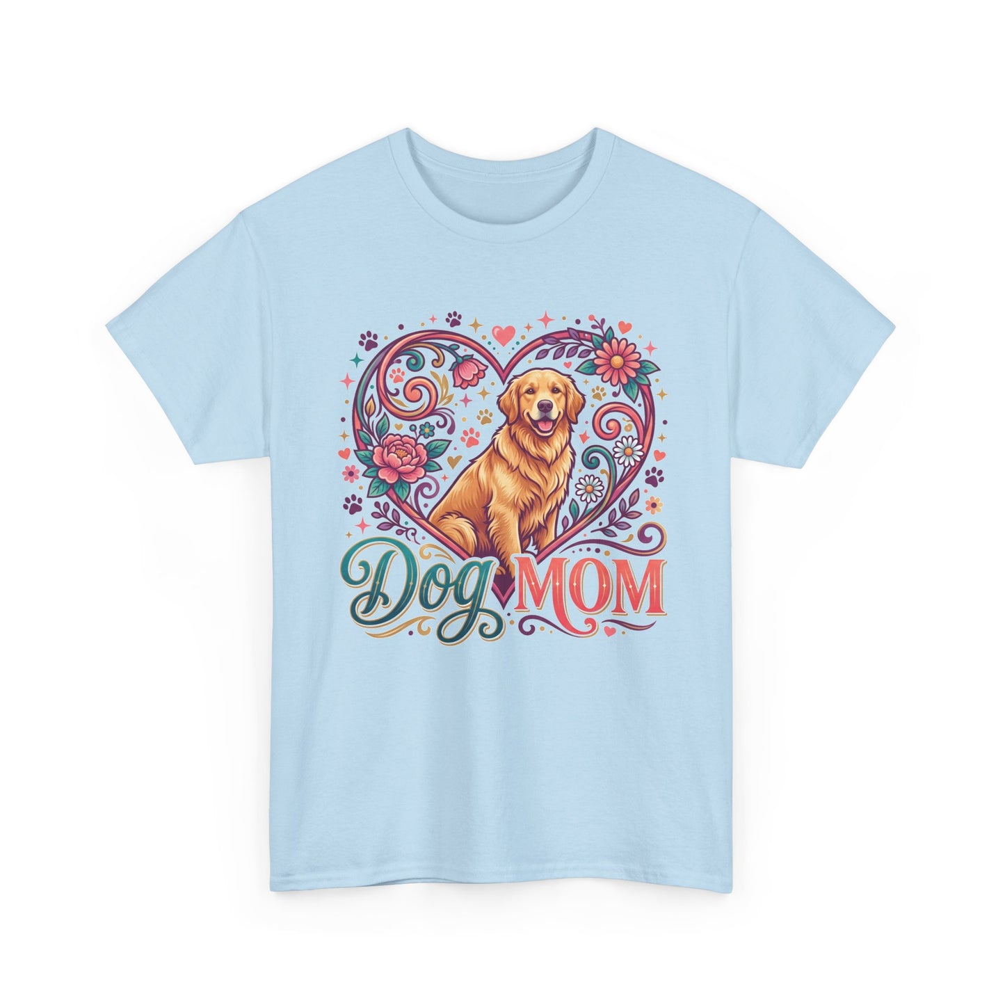 Dog Mom T‑Shirt — Floral Heart Golden Retriever Tee for Dog Lovers, Mother’s Day Gift