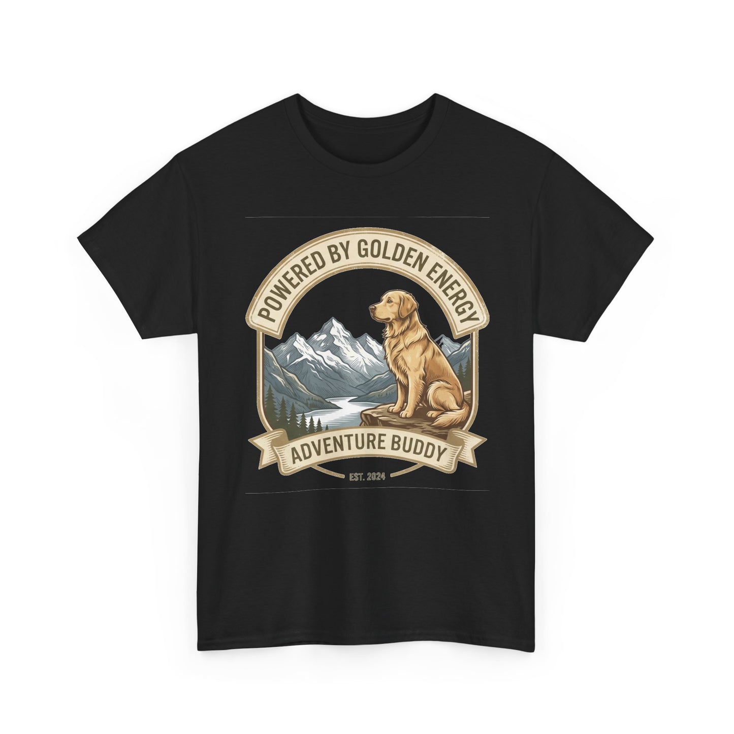 "Powered By Golden Energy" Golden Retriever Unisex Heavy Cotton T-Shirt | Adventure Buddy Dog Lover Outdoor Graphic Tee