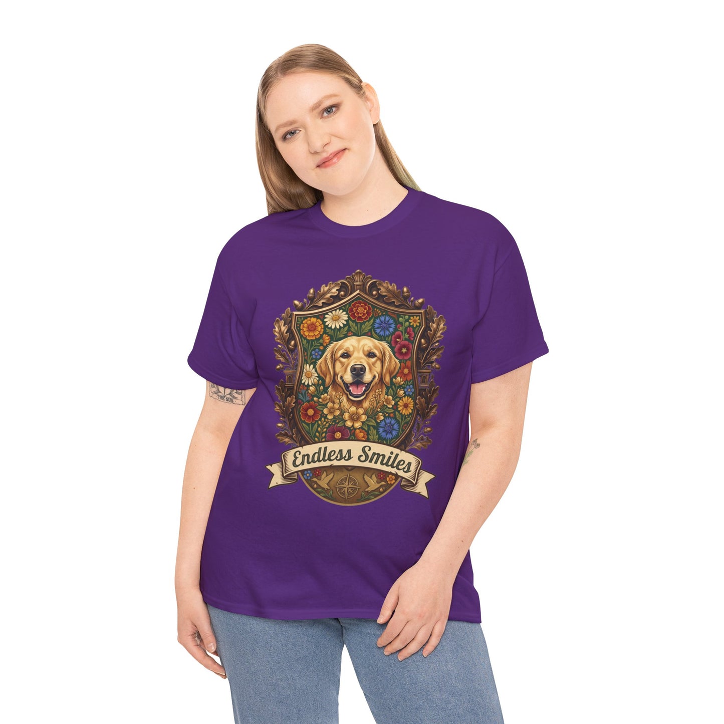Golden Retriever 'Endless Smiles' T-Shirt  Vintage Floral Crest Dog Graphic Tee
