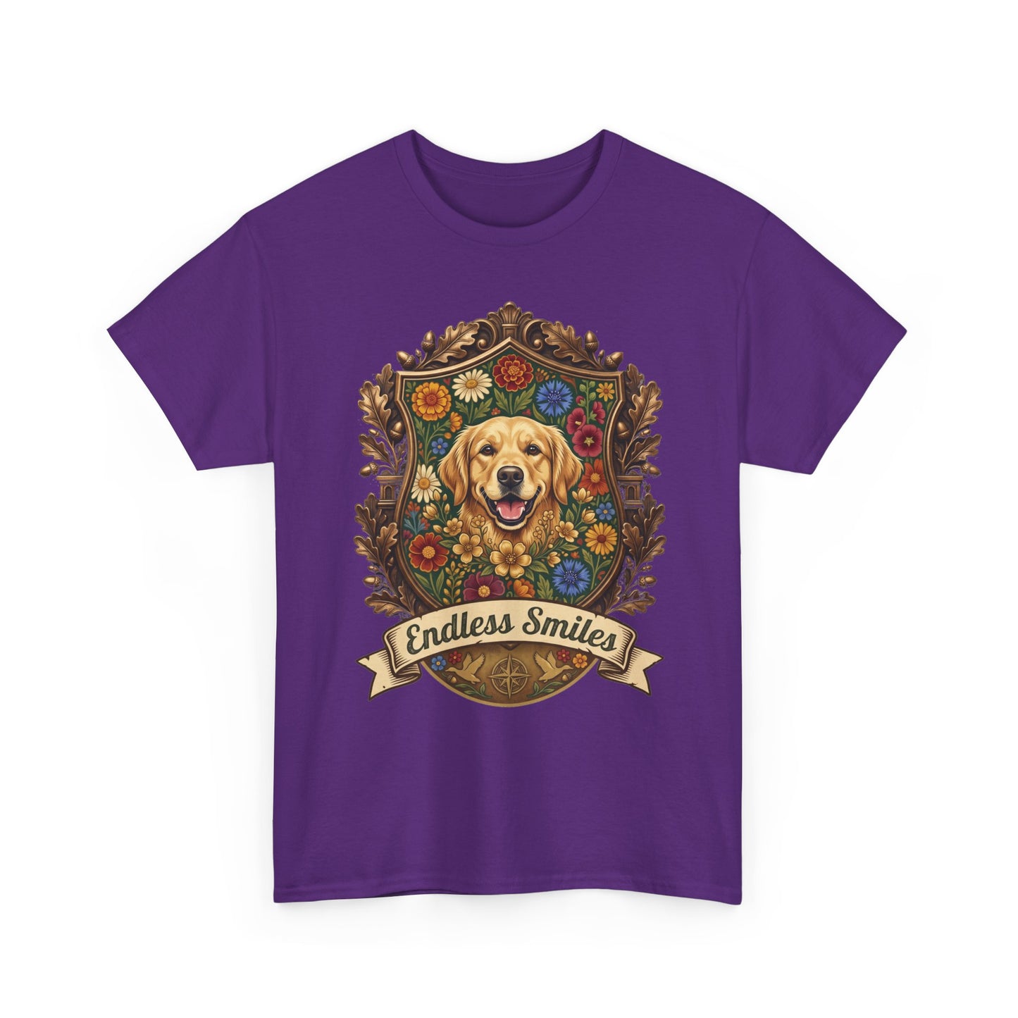 Golden Retriever 'Endless Smiles' T-Shirt  Vintage Floral Crest Dog Graphic Tee