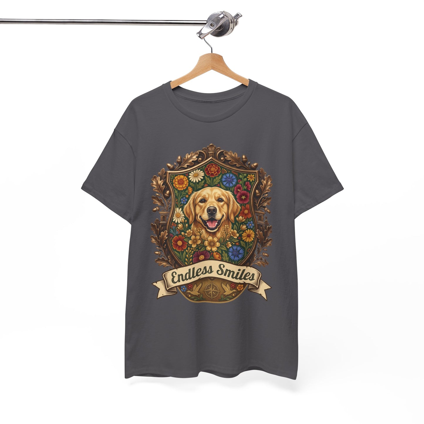 Golden Retriever 'Endless Smiles' T-Shirt  Vintage Floral Crest Dog Graphic Tee