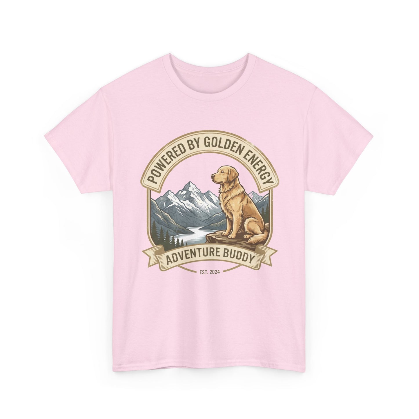 "Powered By Golden Energy" Golden Retriever Unisex Heavy Cotton T-Shirt | Adventure Buddy Dog Lover Outdoor Graphic Tee
