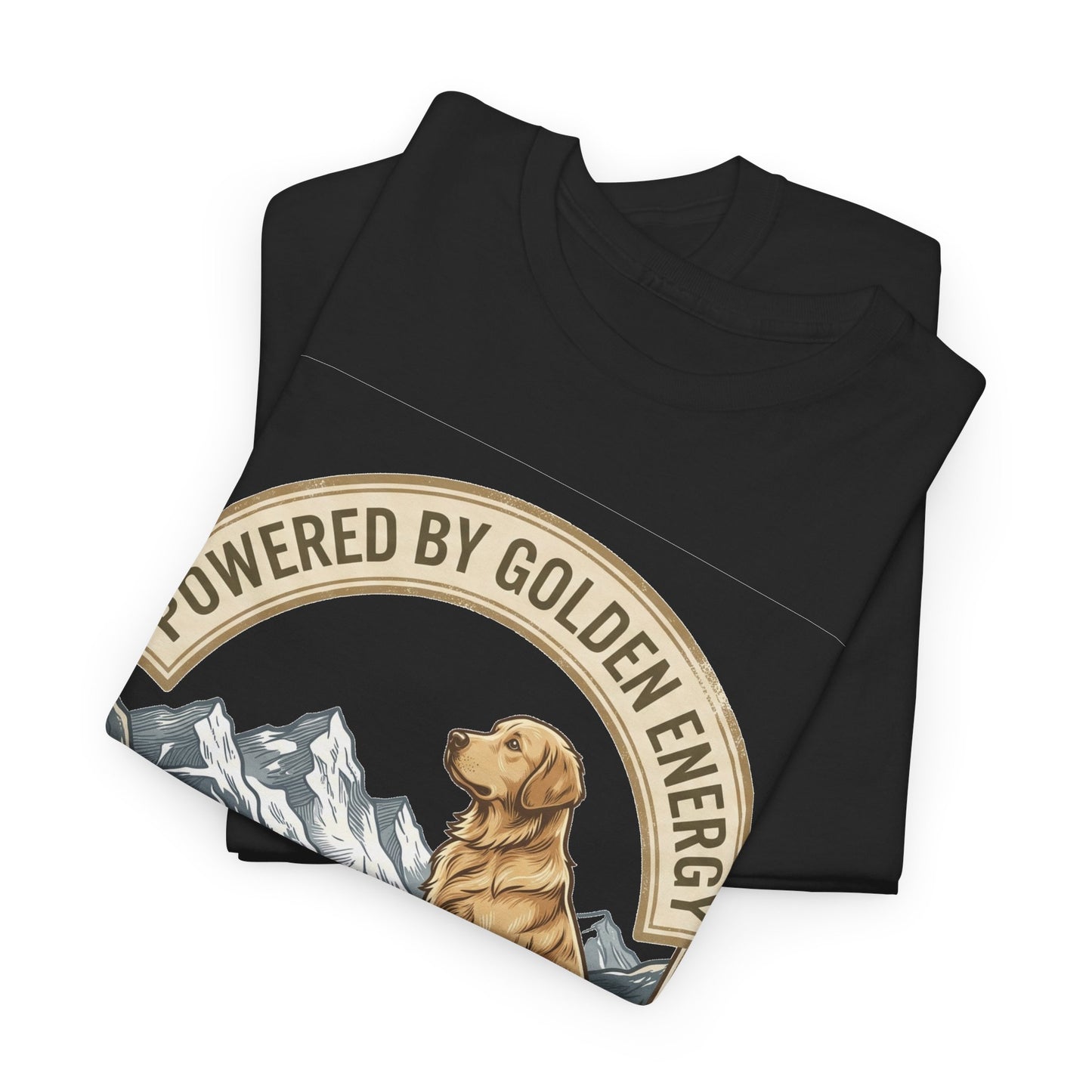 "Powered By Golden Energy" Golden Retriever Unisex Heavy Cotton T-Shirt | Adventure Buddy Dog Lover Outdoor Graphic Tee