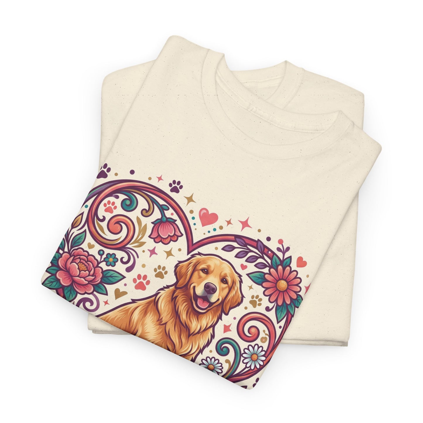 Dog Mom T‑Shirt — Floral Heart Golden Retriever Tee for Dog Lovers, Mother’s Day Gift