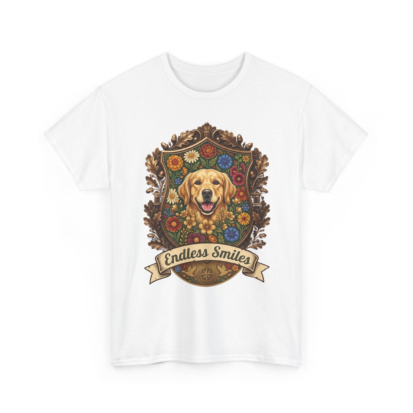 Golden Retriever 'Endless Smiles' T-Shirt  Vintage Floral Crest Dog Graphic Tee