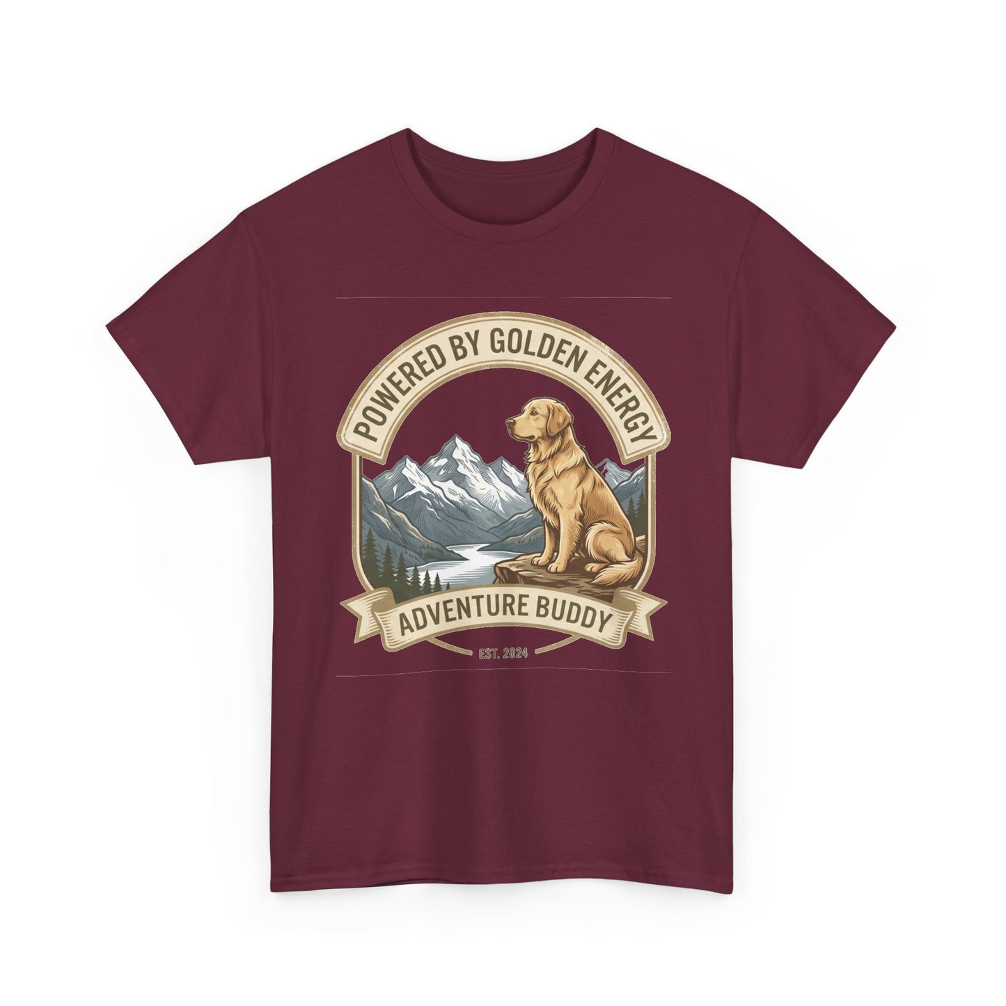 "Powered By Golden Energy" Golden Retriever Unisex Heavy Cotton T-Shirt | Adventure Buddy Dog Lover Outdoor Graphic Tee