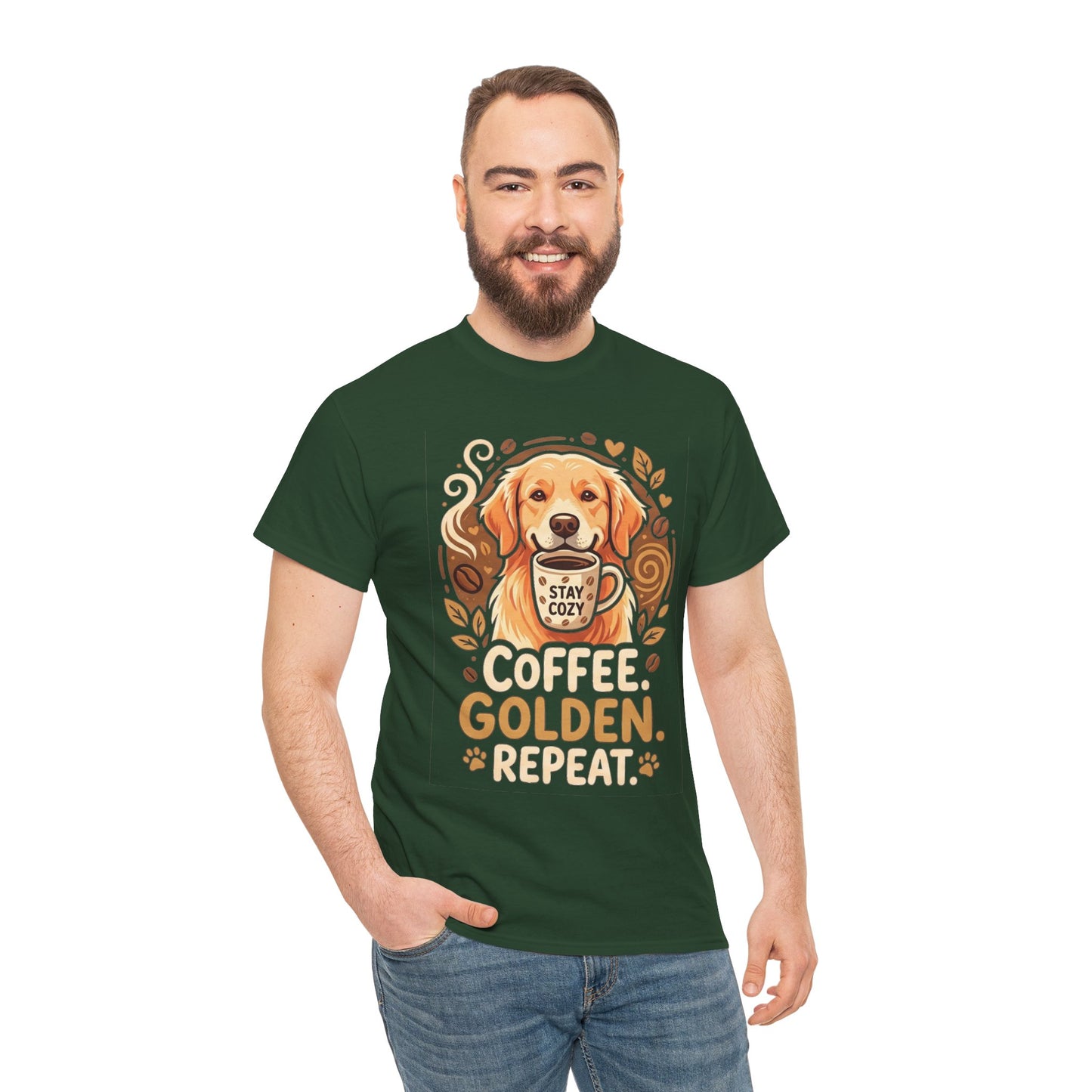 Golden Retriever Coffee Tee Shirt | Coffee Golden Repeat Dog Lover Graphic Tee