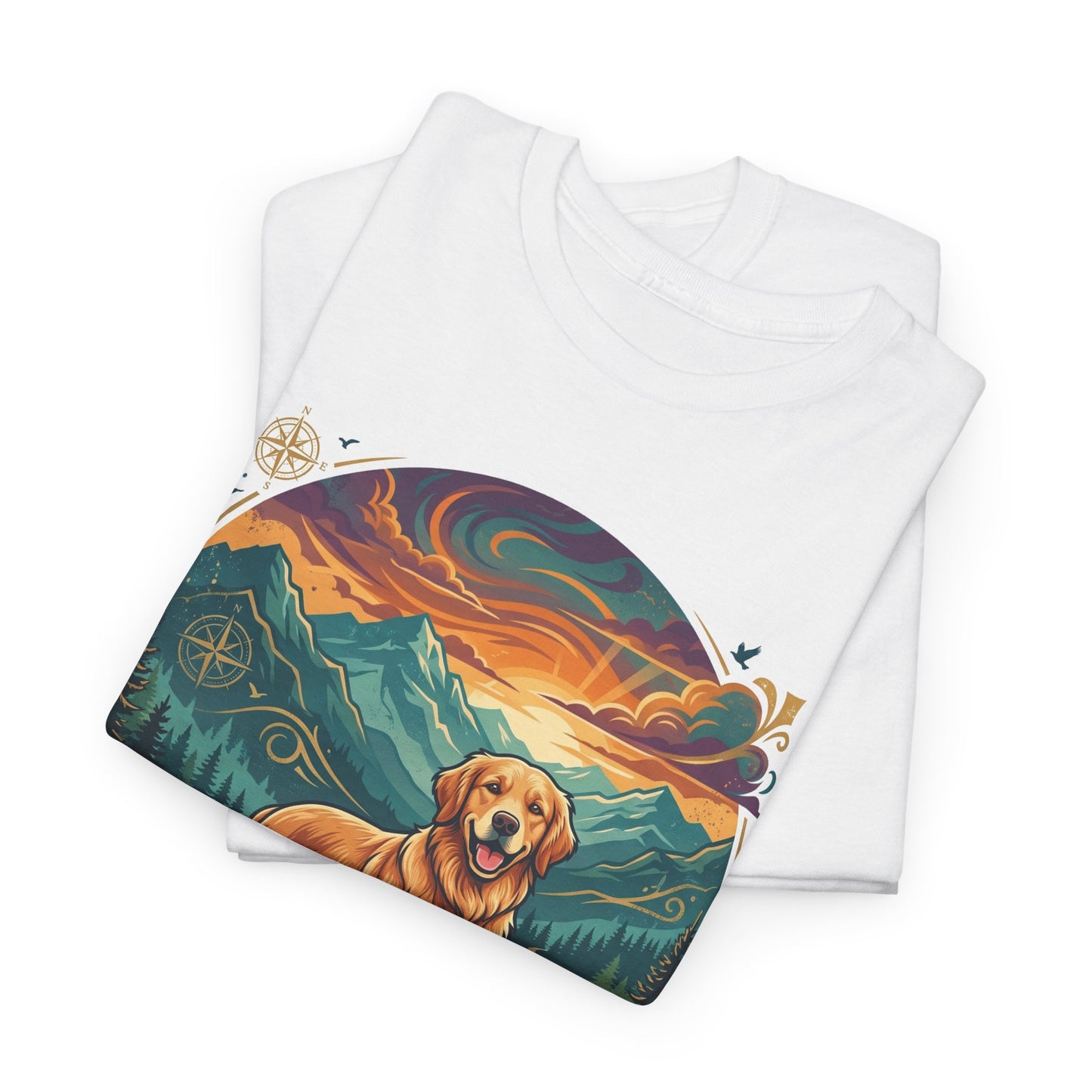 "Adventure Buddy" Golden Retriever T-Shirt | Light Blue Vintage Mountain And Nature Dog Lover Graphic Tee