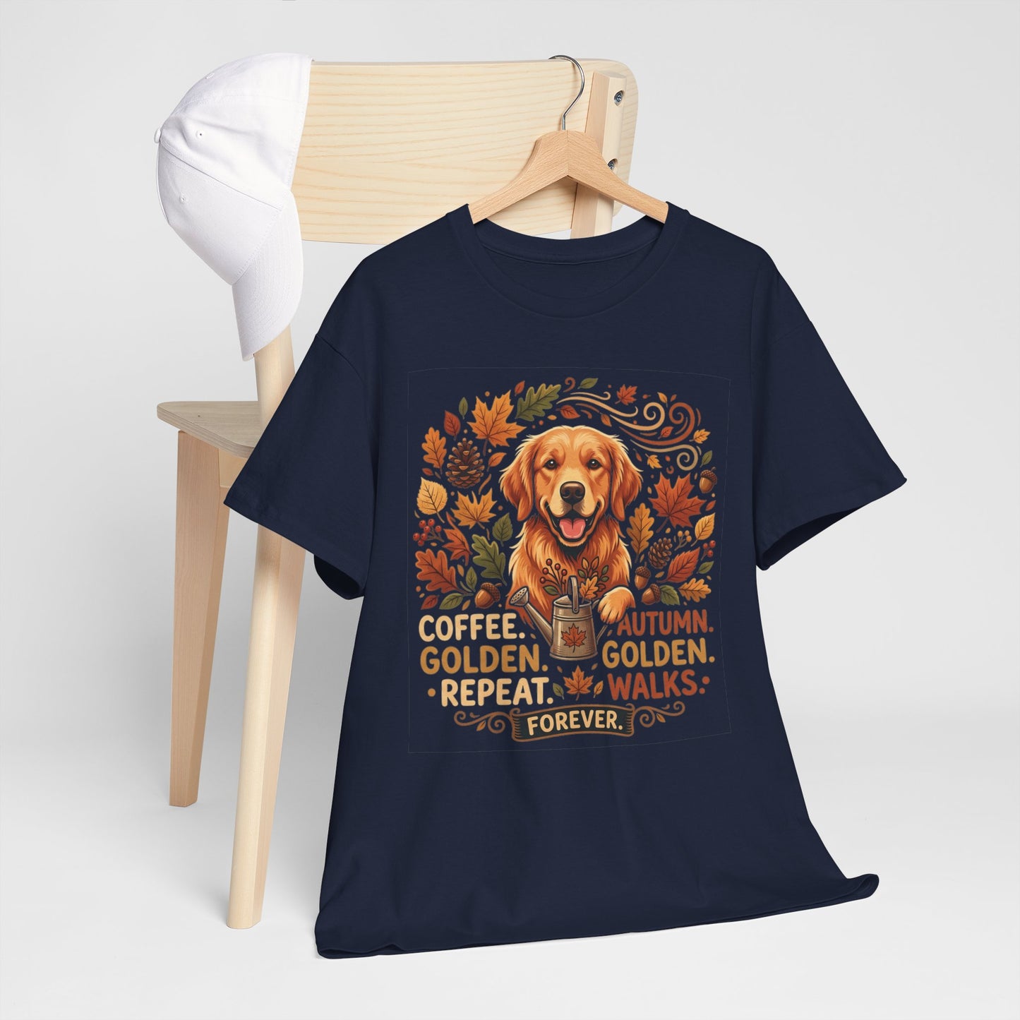 Golden Retriever Autumn T-Shirt | Fall Leaves Dog Lover Graphic Unisex Tee