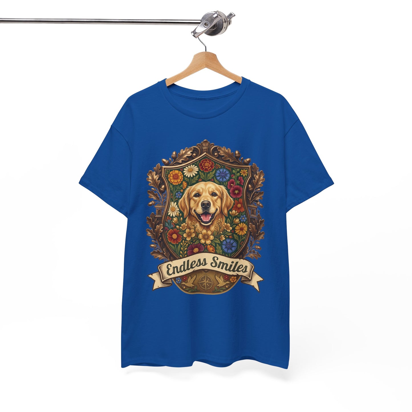 Golden Retriever 'Endless Smiles' T-Shirt  Vintage Floral Crest Dog Graphic Tee