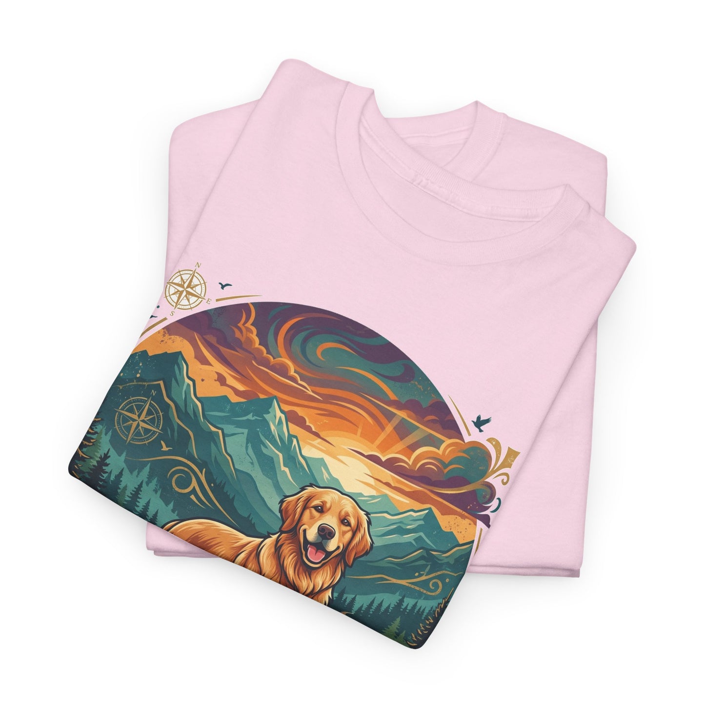 "Adventure Buddy" Golden Retriever T-Shirt | Light Blue Vintage Mountain And Nature Dog Lover Graphic Tee
