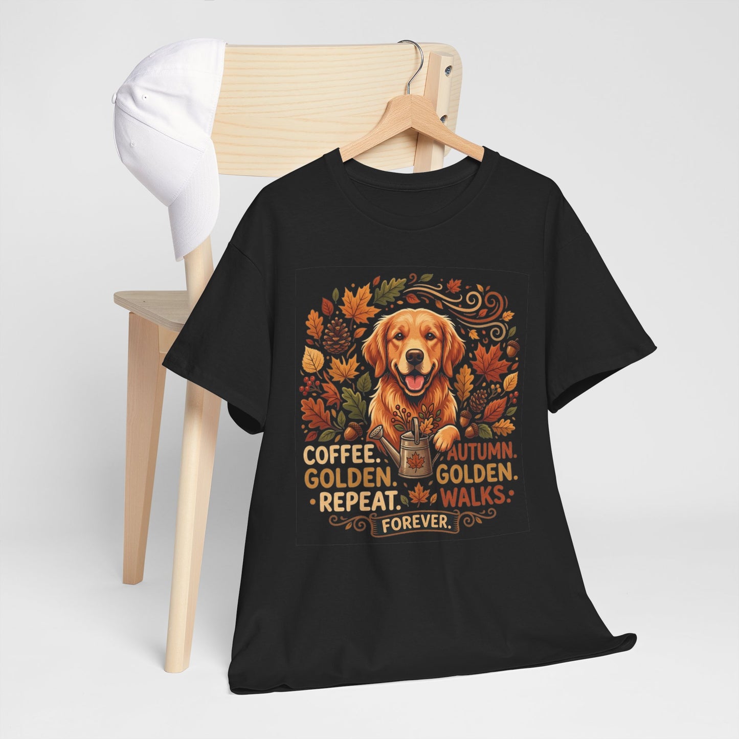 Golden Retriever Autumn T-Shirt | Fall Leaves Dog Lover Graphic Unisex Tee