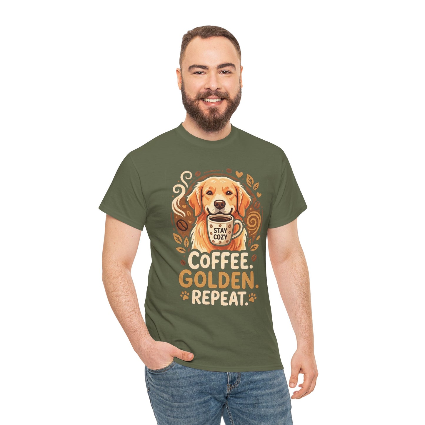 Golden Retriever Coffee Tee Shirt | Coffee Golden Repeat Dog Lover Graphic Tee