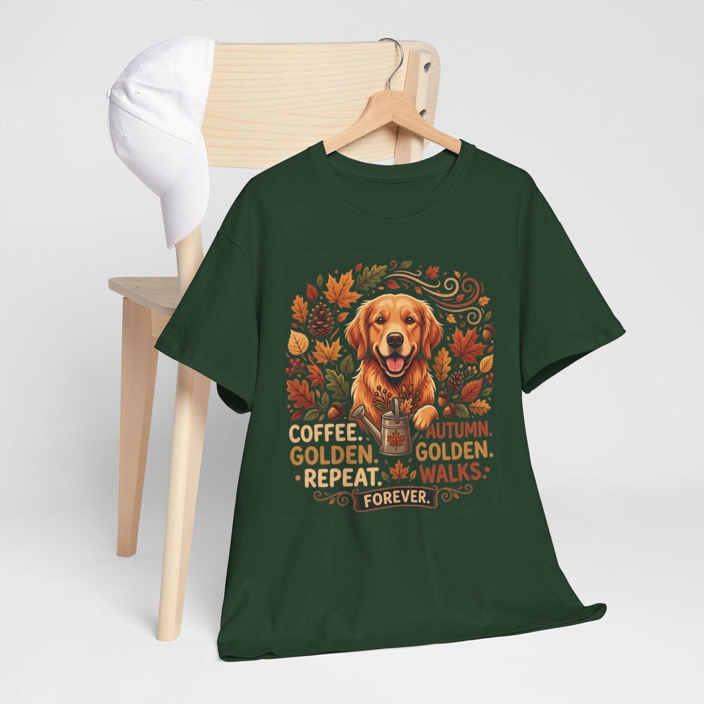 Golden Retriever Autumn T-Shirt | Fall Leaves Dog Lover Graphic Unisex Tee