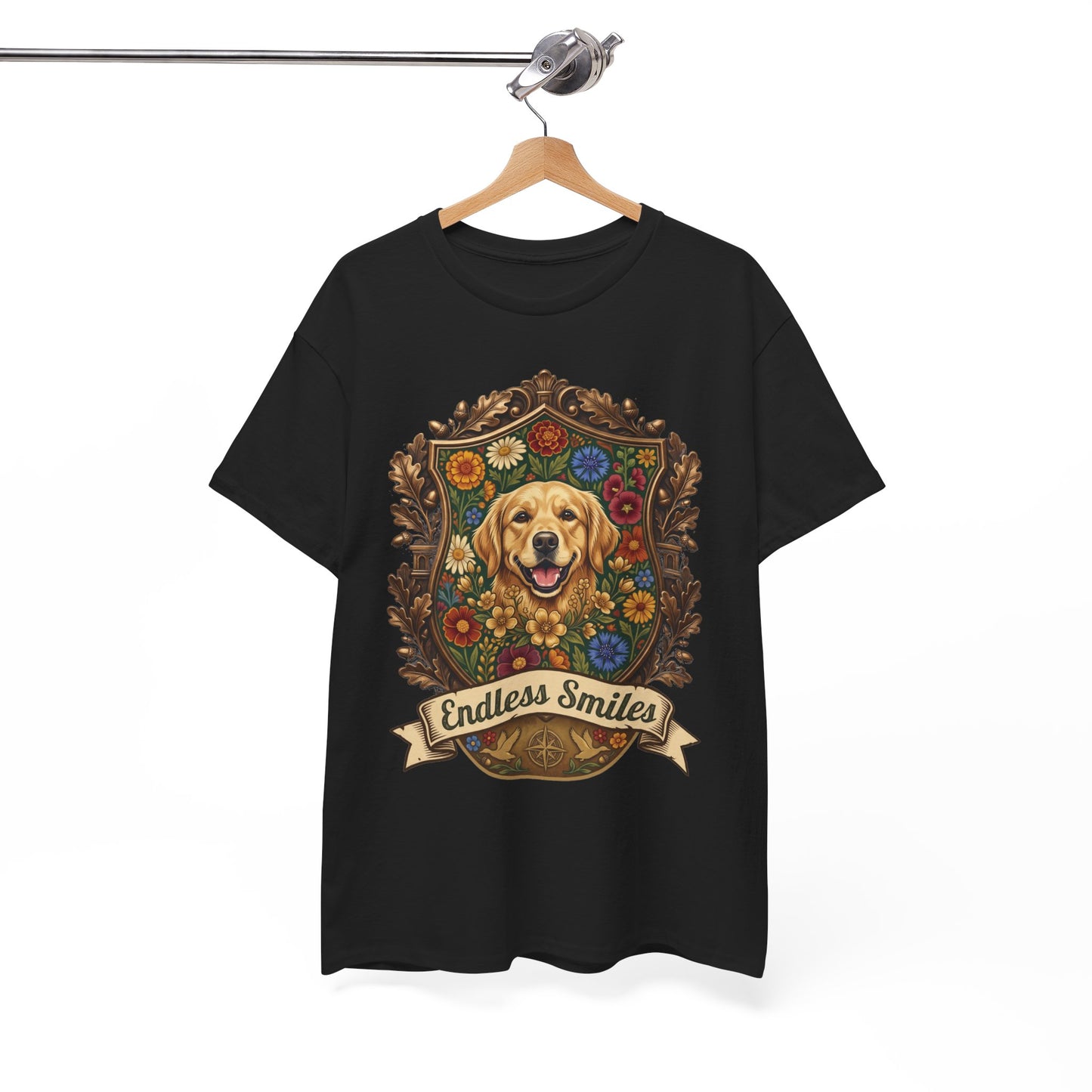 Golden Retriever 'Endless Smiles' T-Shirt  Vintage Floral Crest Dog Graphic Tee