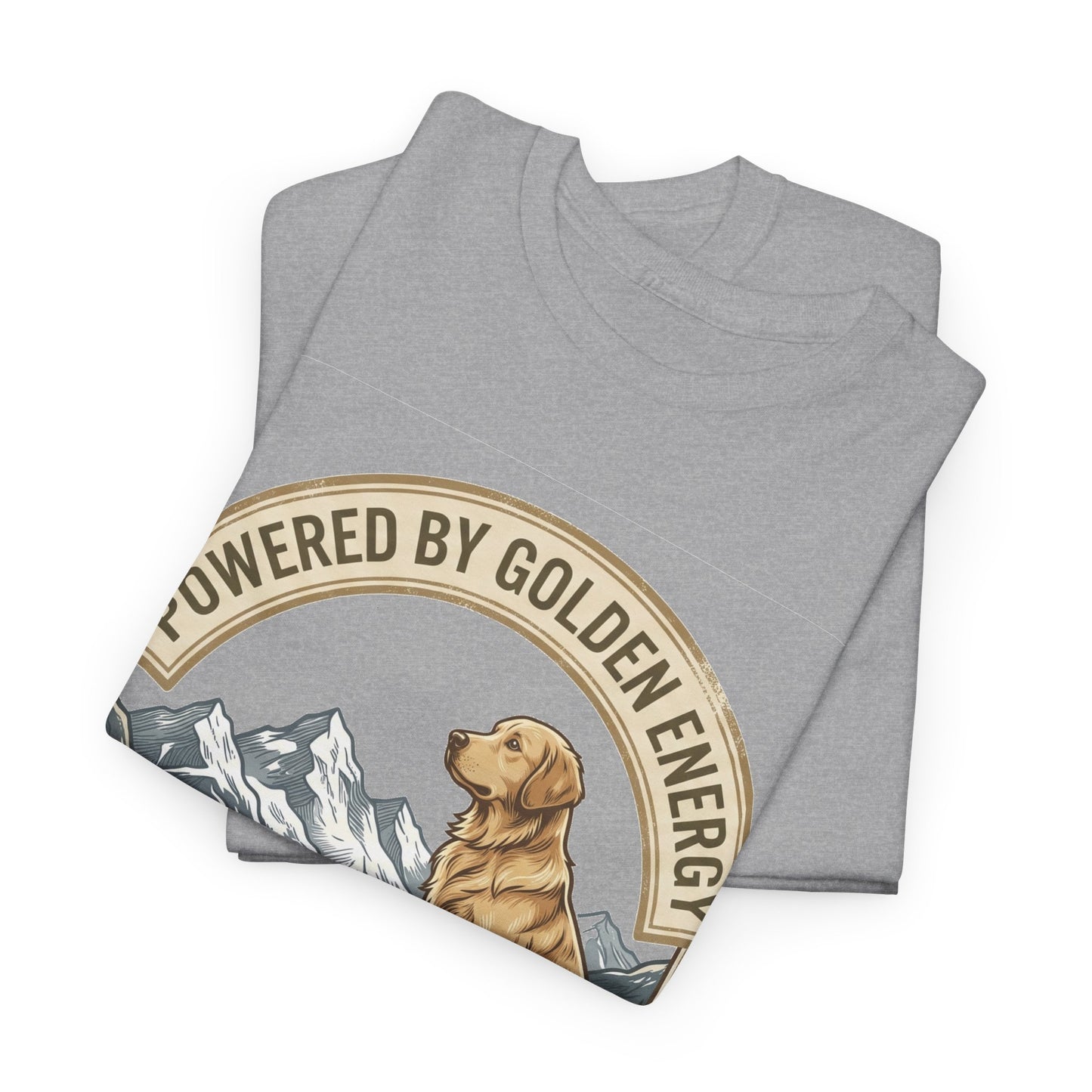 "Powered By Golden Energy" Golden Retriever Unisex Heavy Cotton T-Shirt | Adventure Buddy Dog Lover Outdoor Graphic Tee