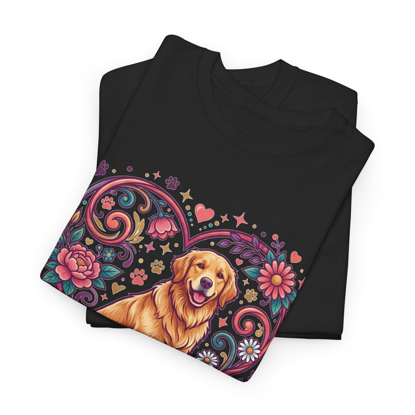 Dog Mom T‑Shirt — Floral Heart Golden Retriever Tee for Dog Lovers, Mother’s Day Gift