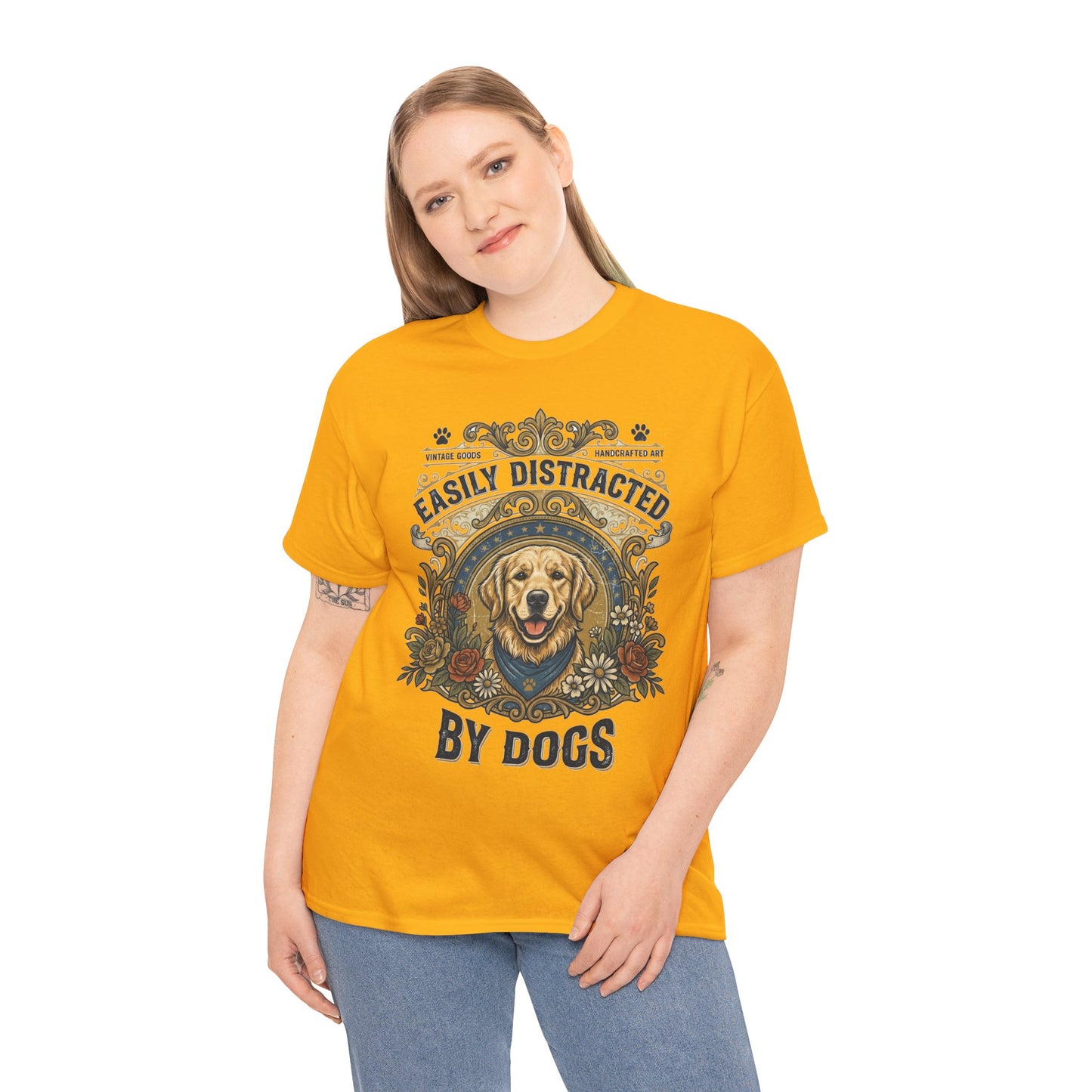 Easily Distracted By Dogs Printed Cotton T‑Shirt