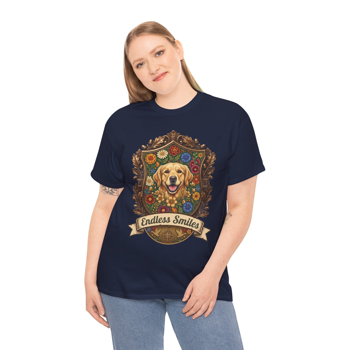 Golden Retriever 'Endless Smiles' T-Shirt  Vintage Floral Crest Dog Graphic Tee