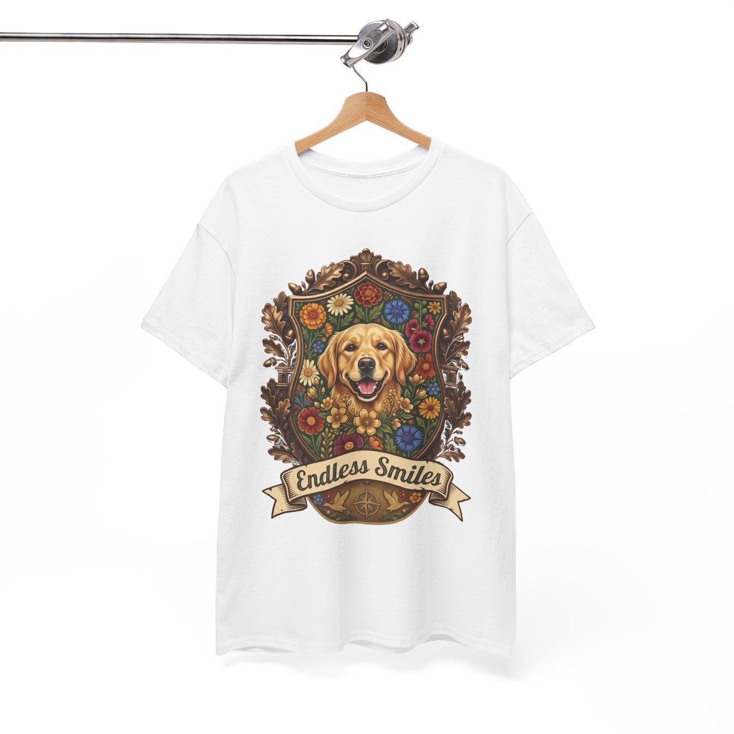 Golden Retriever 'Endless Smiles' T-Shirt  Vintage Floral Crest Dog Graphic Tee