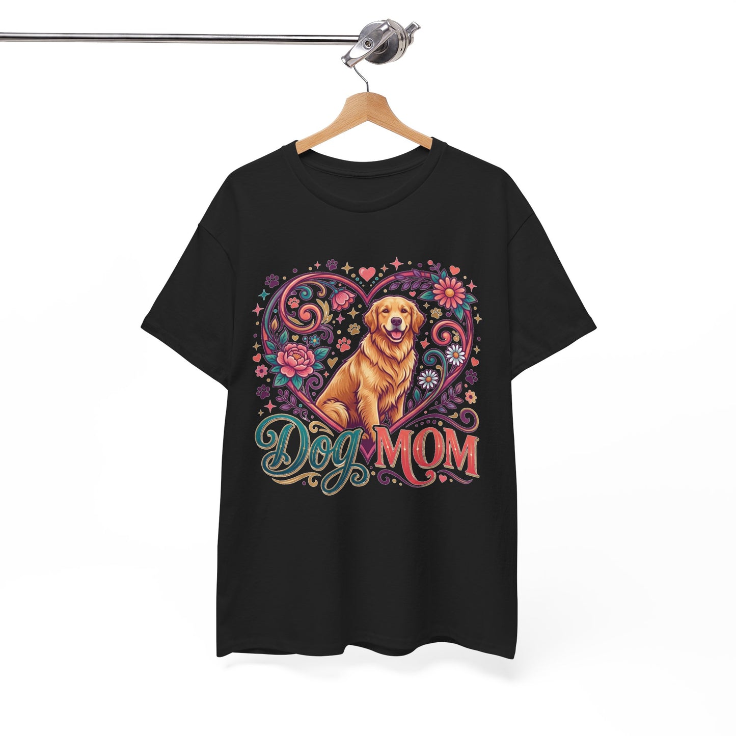 Dog Mom T‑Shirt — Floral Heart Golden Retriever Tee for Dog Lovers, Mother’s Day Gift