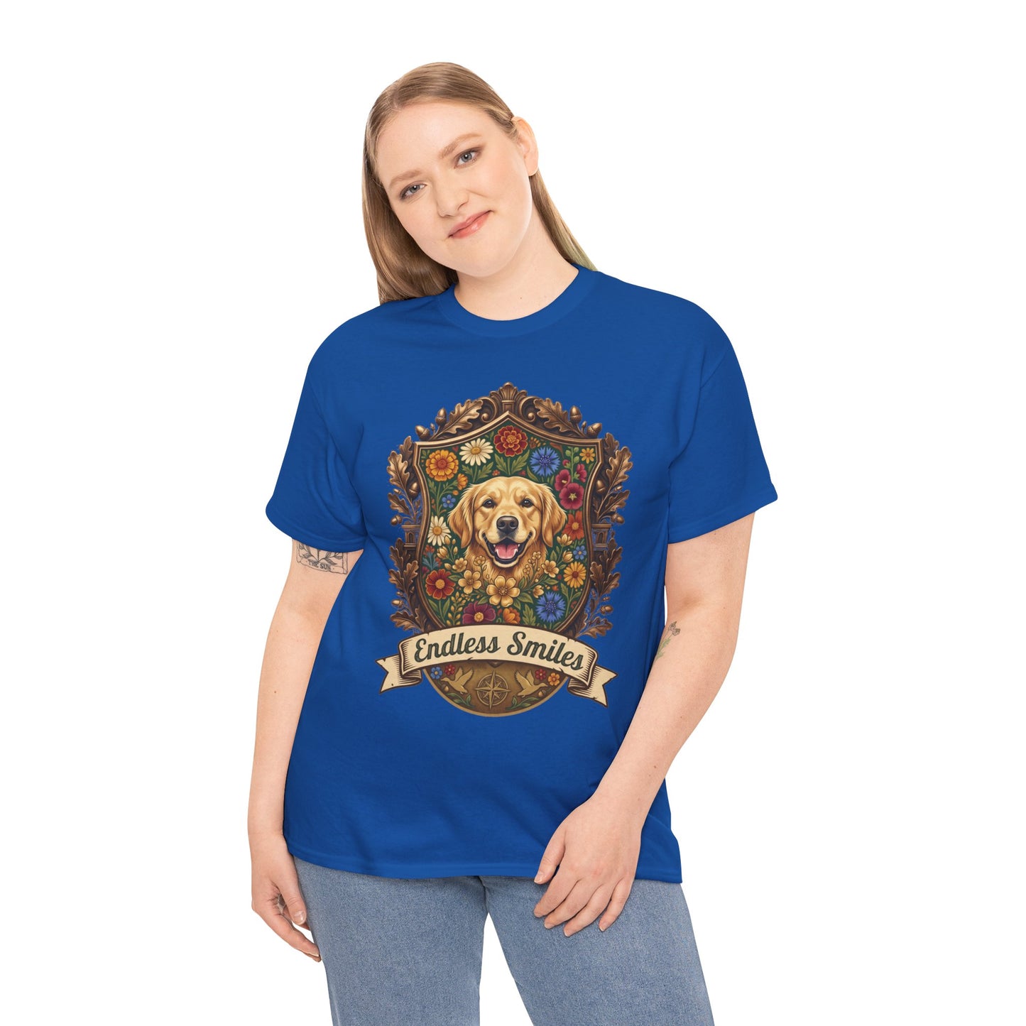 Golden Retriever 'Endless Smiles' T-Shirt  Vintage Floral Crest Dog Graphic Tee