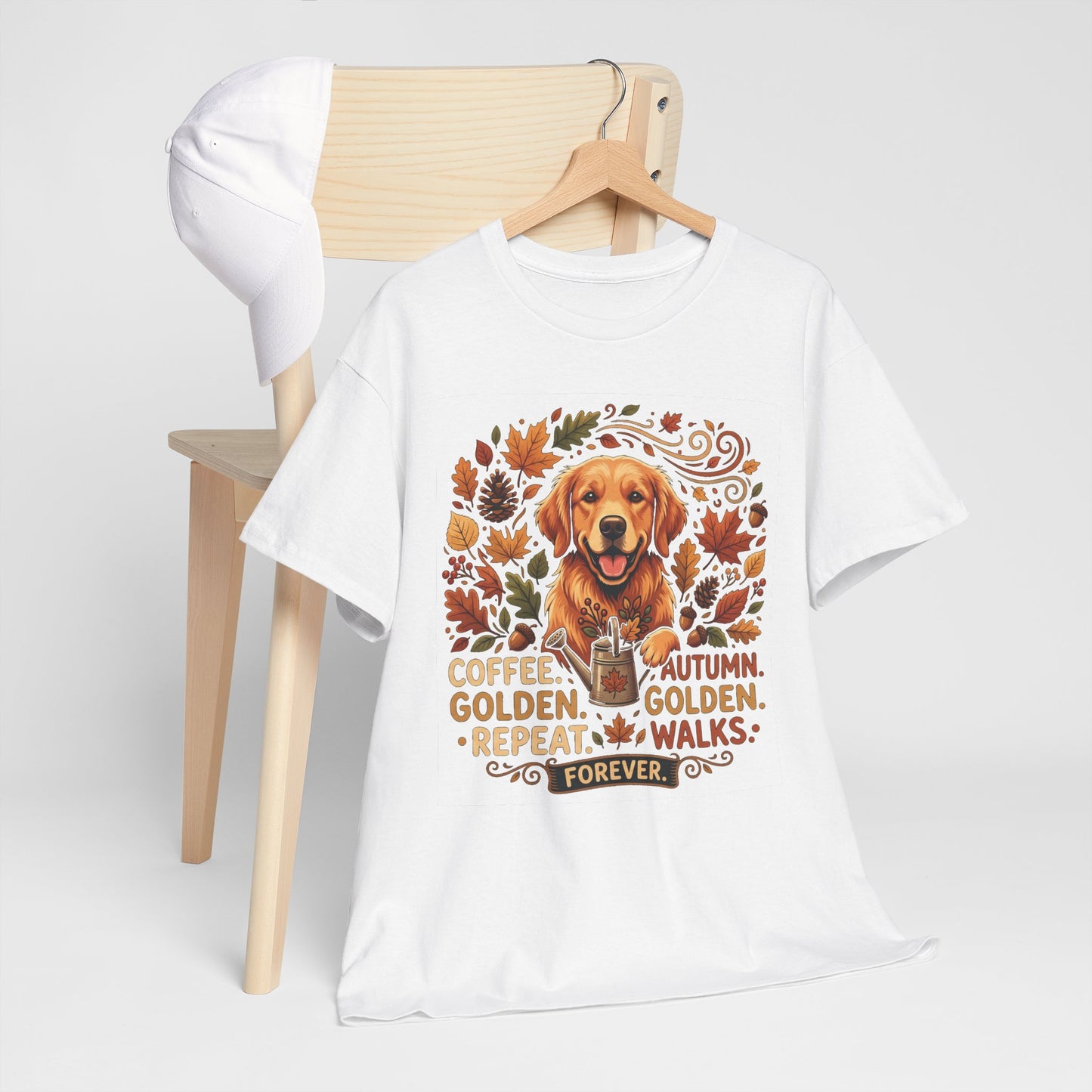 Golden Retriever Autumn T-Shirt | Fall Leaves Dog Lover Graphic Unisex Tee