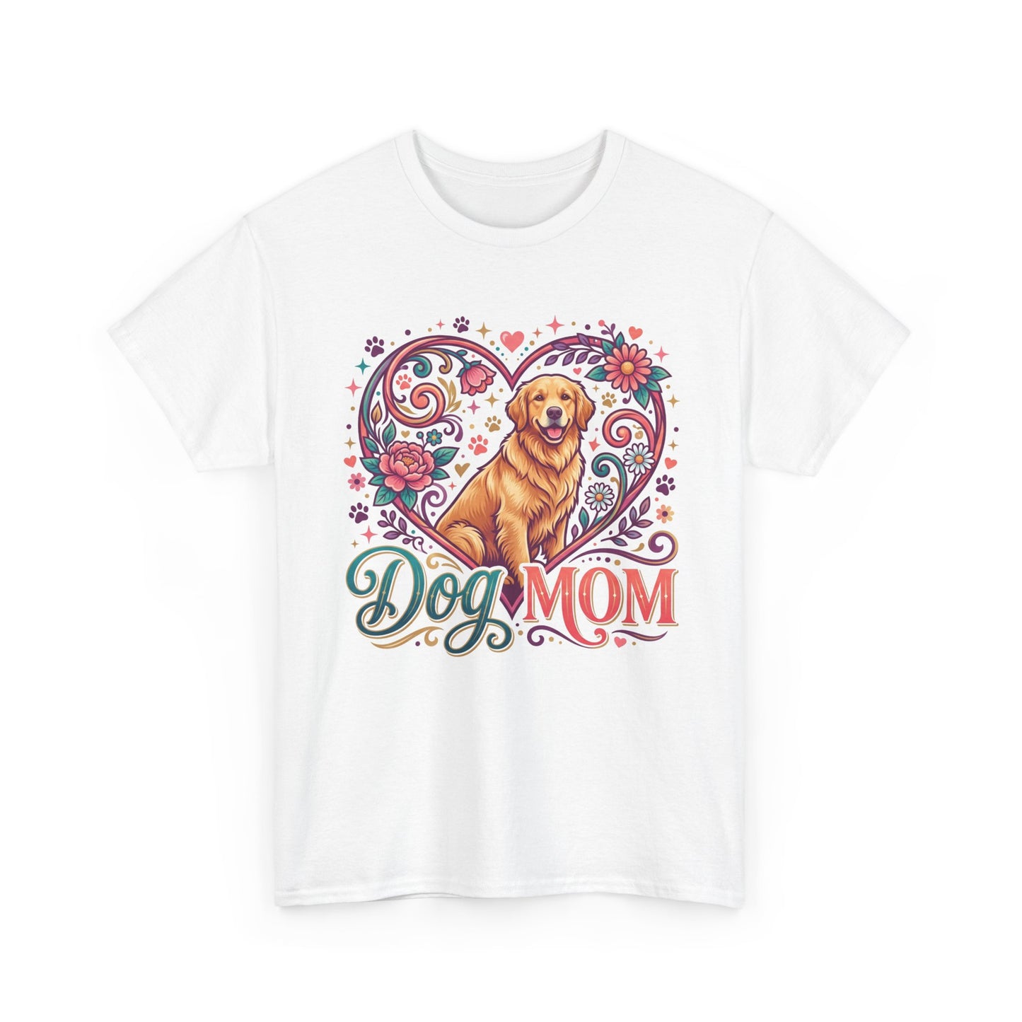 Dog Mom T‑Shirt — Floral Heart Golden Retriever Tee for Dog Lovers, Mother’s Day Gift