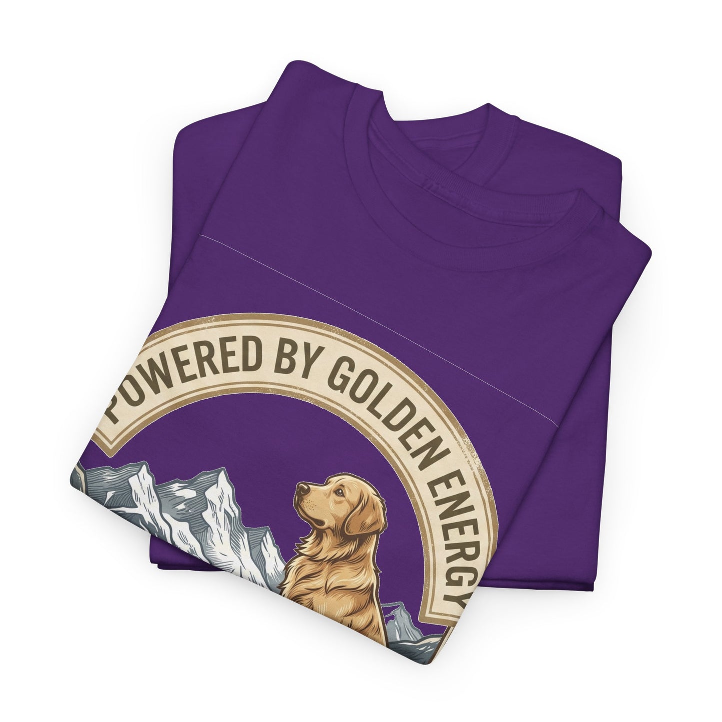 "Powered By Golden Energy" Golden Retriever Unisex Heavy Cotton T-Shirt | Adventure Buddy Dog Lover Outdoor Graphic Tee