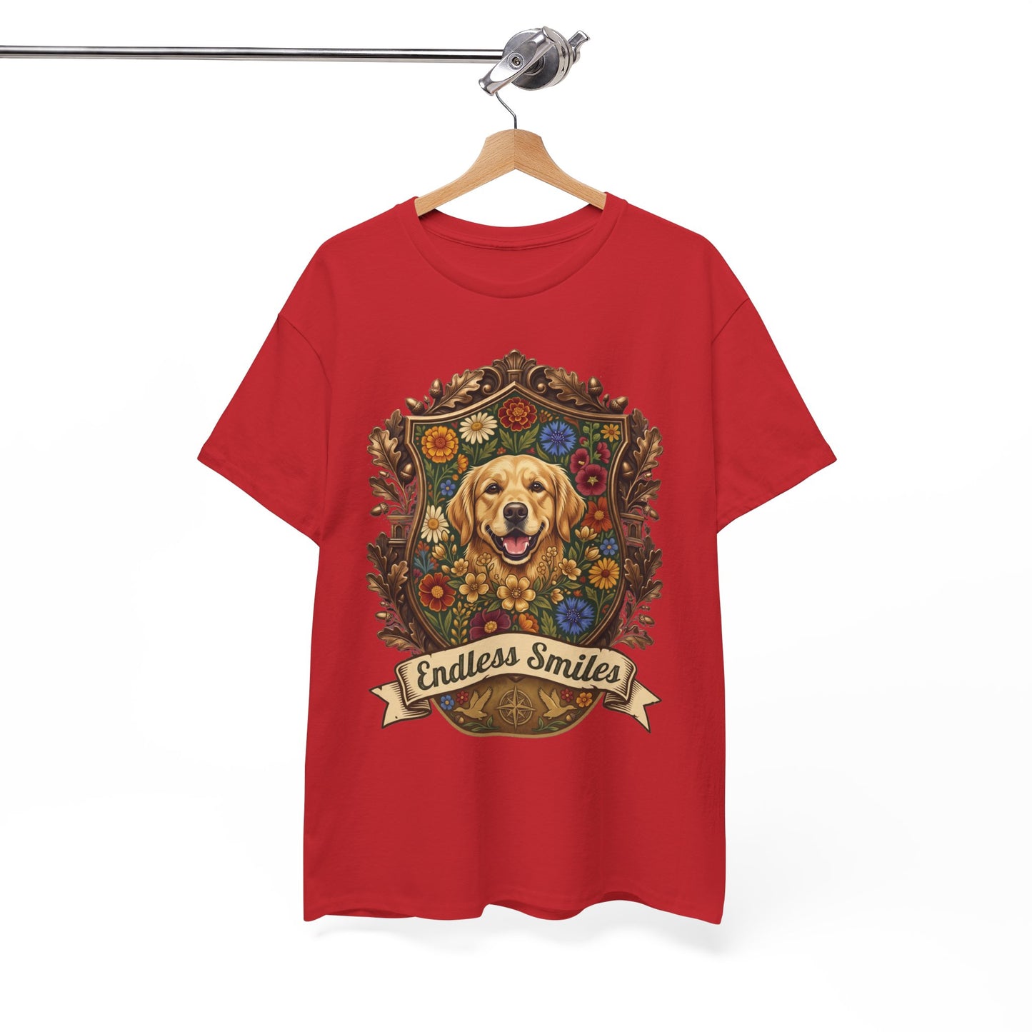 Golden Retriever 'Endless Smiles' T-Shirt  Vintage Floral Crest Dog Graphic Tee