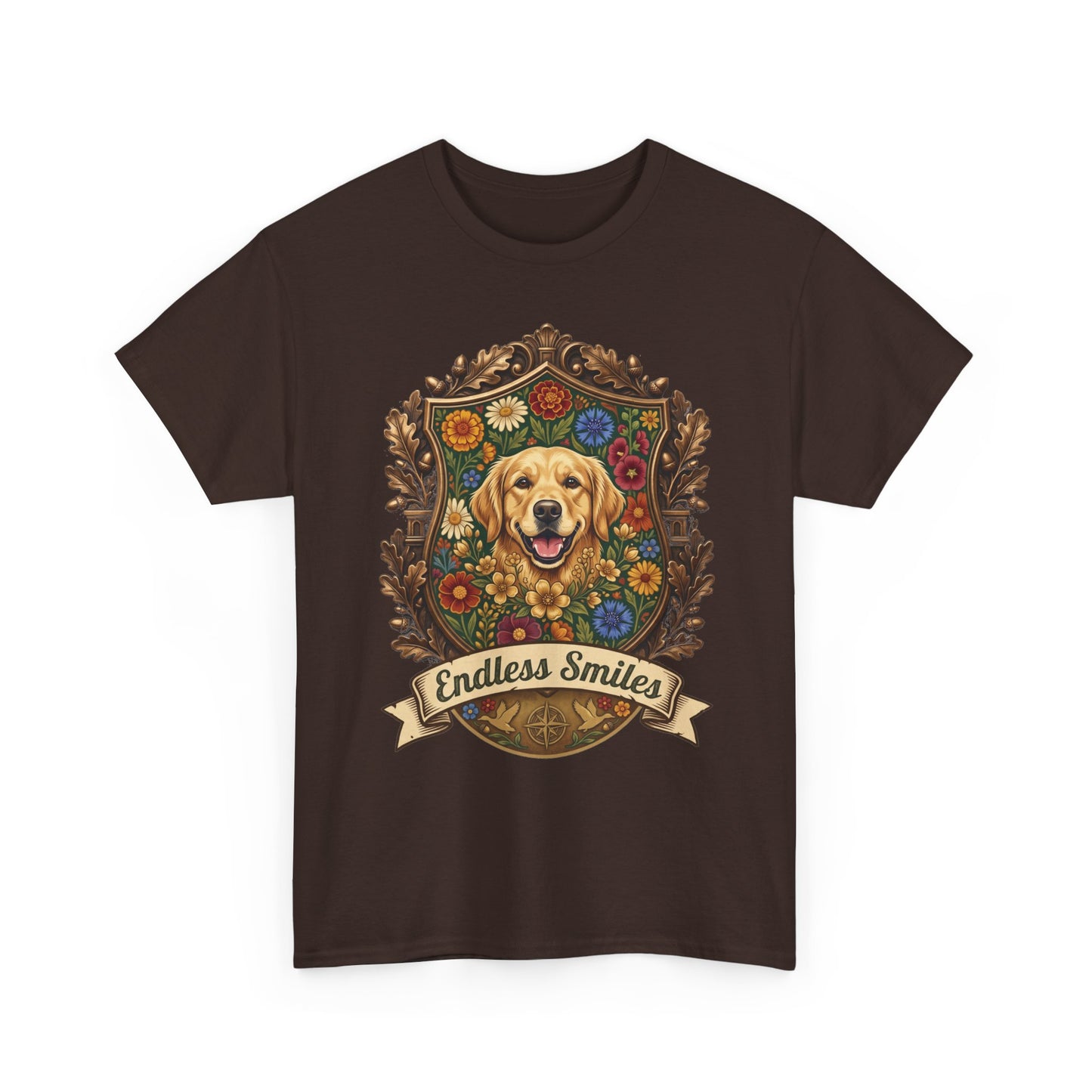 Golden Retriever 'Endless Smiles' T-Shirt  Vintage Floral Crest Dog Graphic Tee