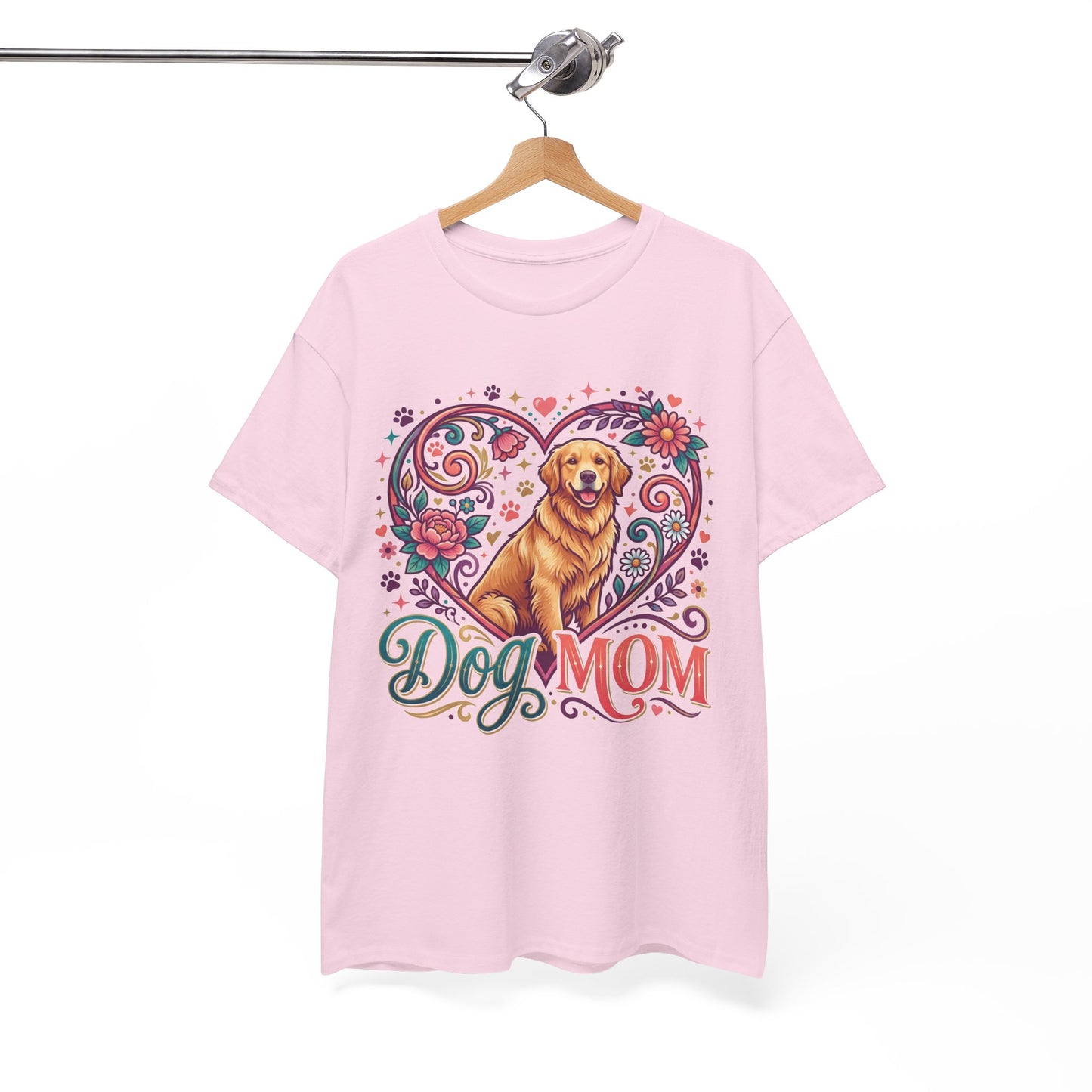Dog Mom T‑Shirt — Floral Heart Golden Retriever Tee for Dog Lovers, Mother’s Day Gift