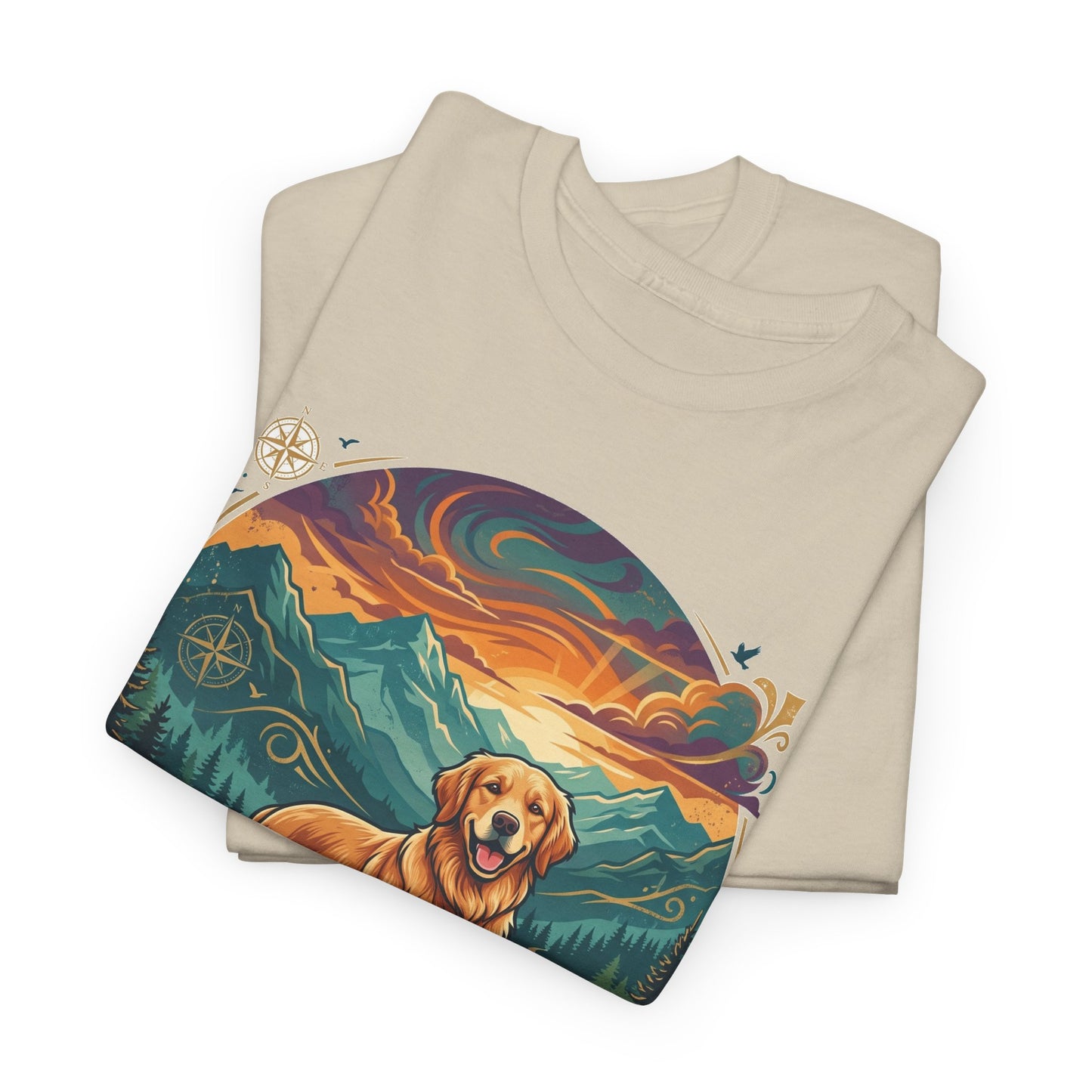 "Adventure Buddy" Golden Retriever T-Shirt | Light Blue Vintage Mountain And Nature Dog Lover Graphic Tee