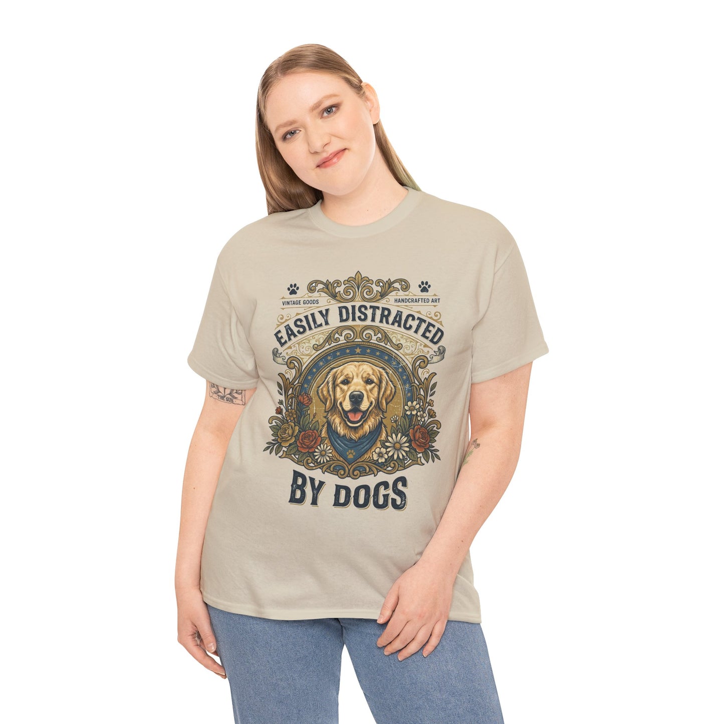 Easily Distracted By Dogs Printed Cotton T‑Shirt