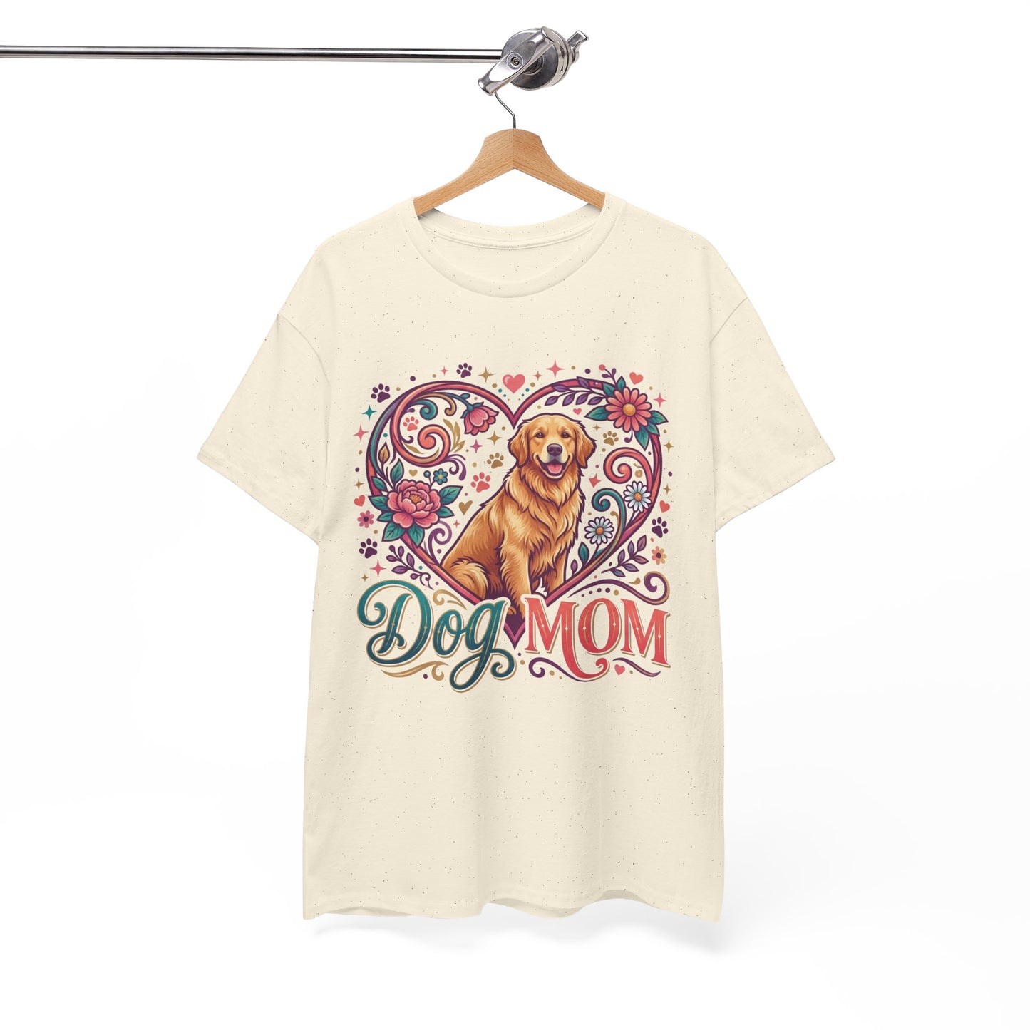 Dog Mom T‑Shirt — Floral Heart Golden Retriever Tee for Dog Lovers, Mother’s Day Gift