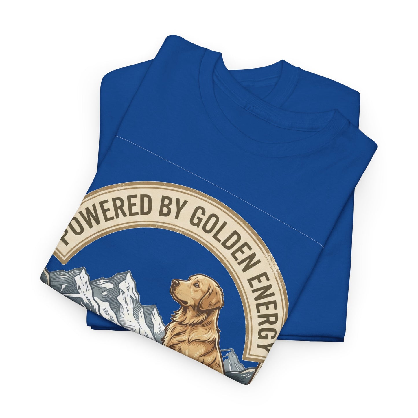 "Powered By Golden Energy" Golden Retriever Unisex Heavy Cotton T-Shirt | Adventure Buddy Dog Lover Outdoor Graphic Tee