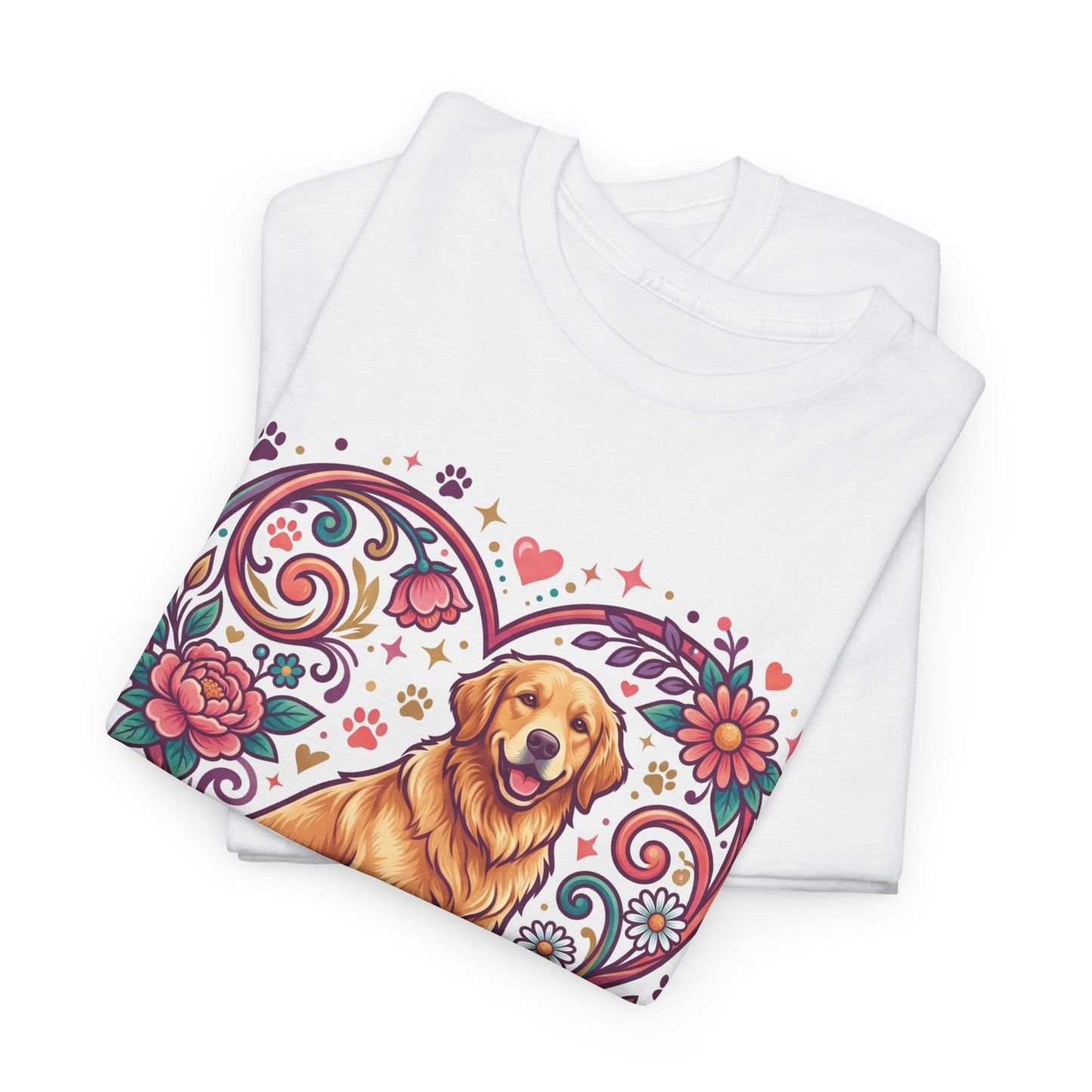 Dog Mom T‑Shirt — Floral Heart Golden Retriever Tee for Dog Lovers, Mother’s Day Gift