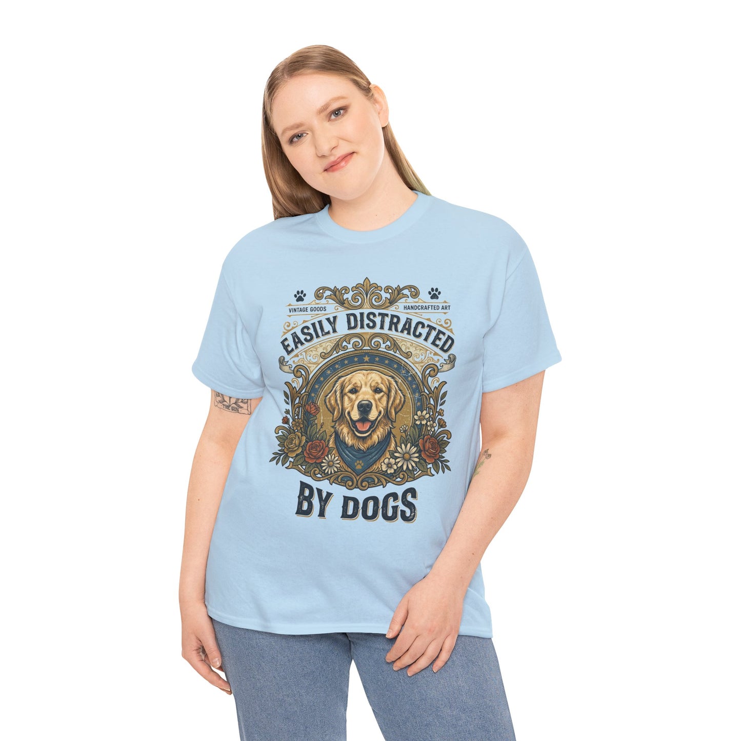 Easily Distracted By Dogs Printed Cotton T‑Shirt