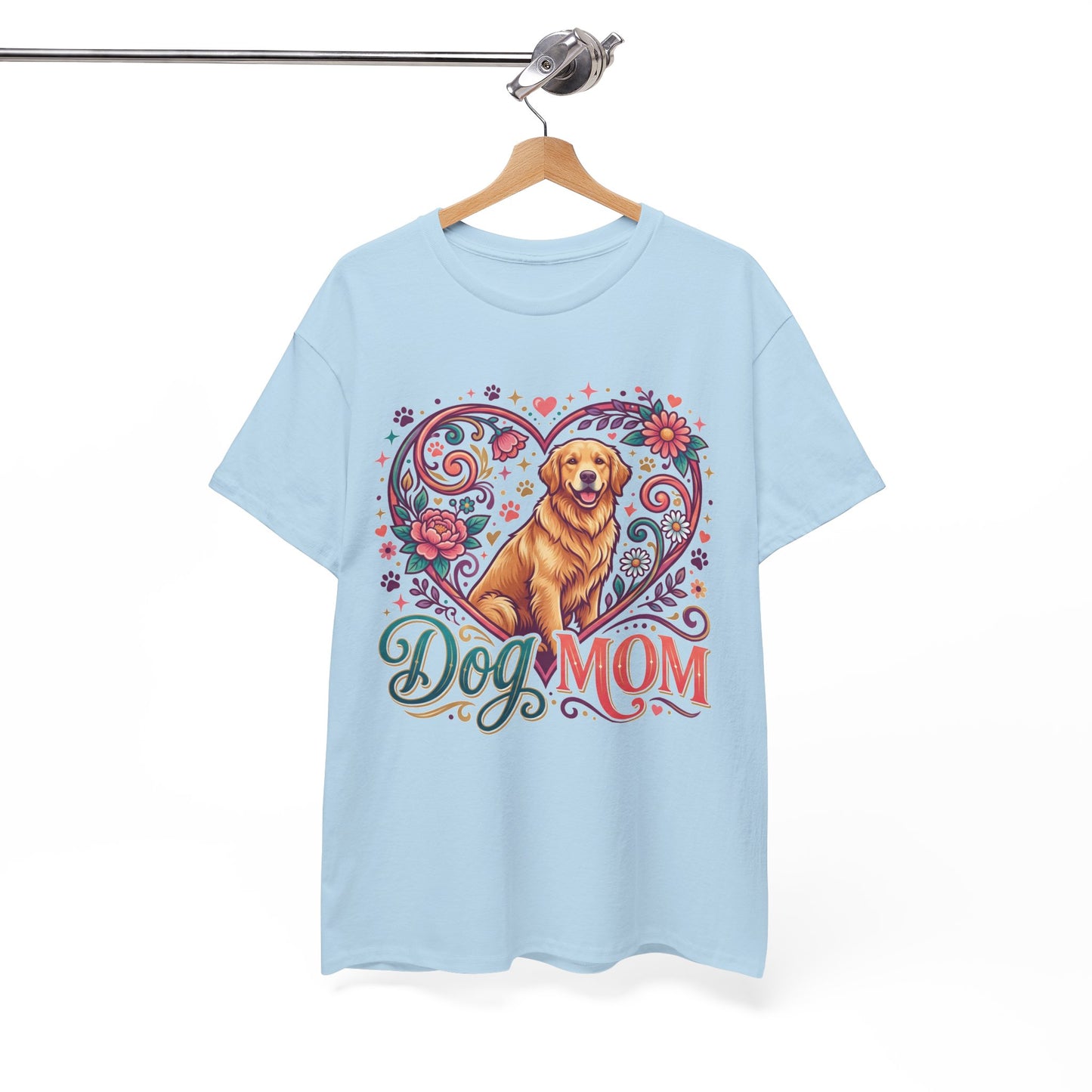 Dog Mom T‑Shirt — Floral Heart Golden Retriever Tee for Dog Lovers, Mother’s Day Gift