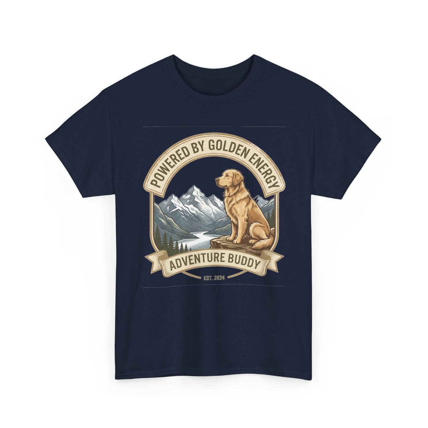"Powered By Golden Energy" Golden Retriever Unisex Heavy Cotton T-Shirt | Adventure Buddy Dog Lover Outdoor Graphic Tee