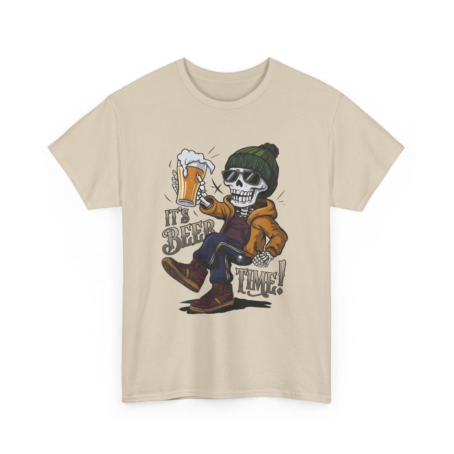 "It's Beer Time" Skull & Beanie Graphic Tee