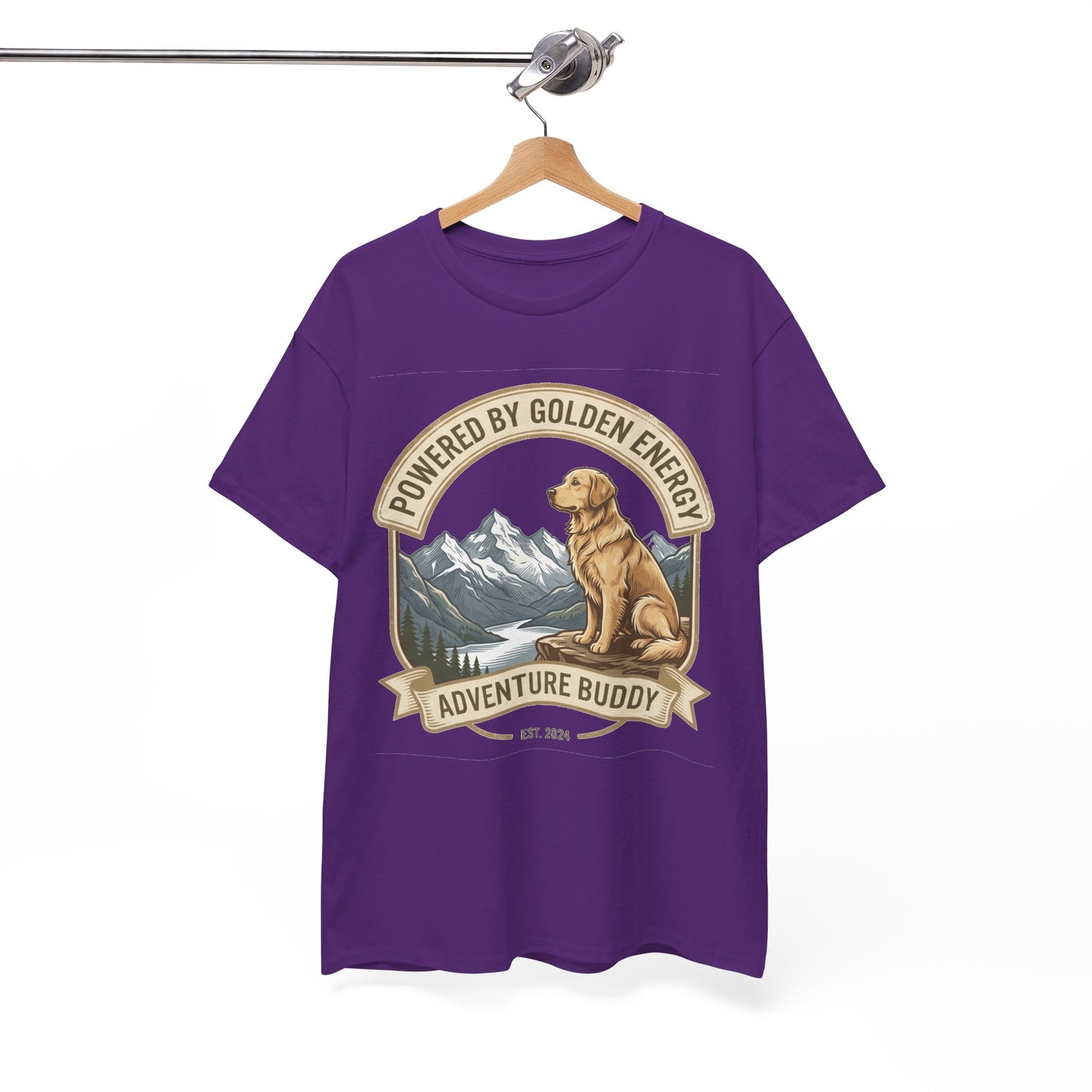 "Powered By Golden Energy" Golden Retriever Unisex Heavy Cotton T-Shirt | Adventure Buddy Dog Lover Outdoor Graphic Tee