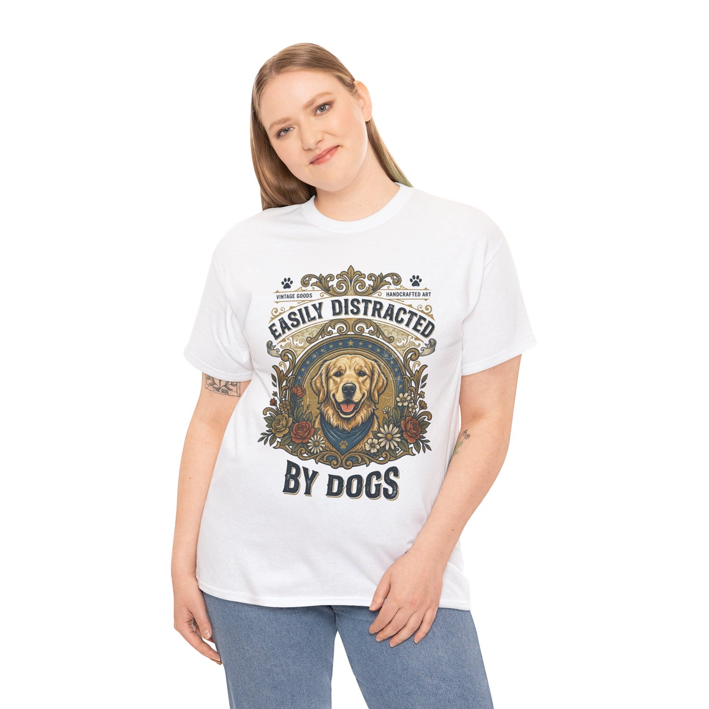 Easily Distracted By Dogs Printed Cotton T‑Shirt