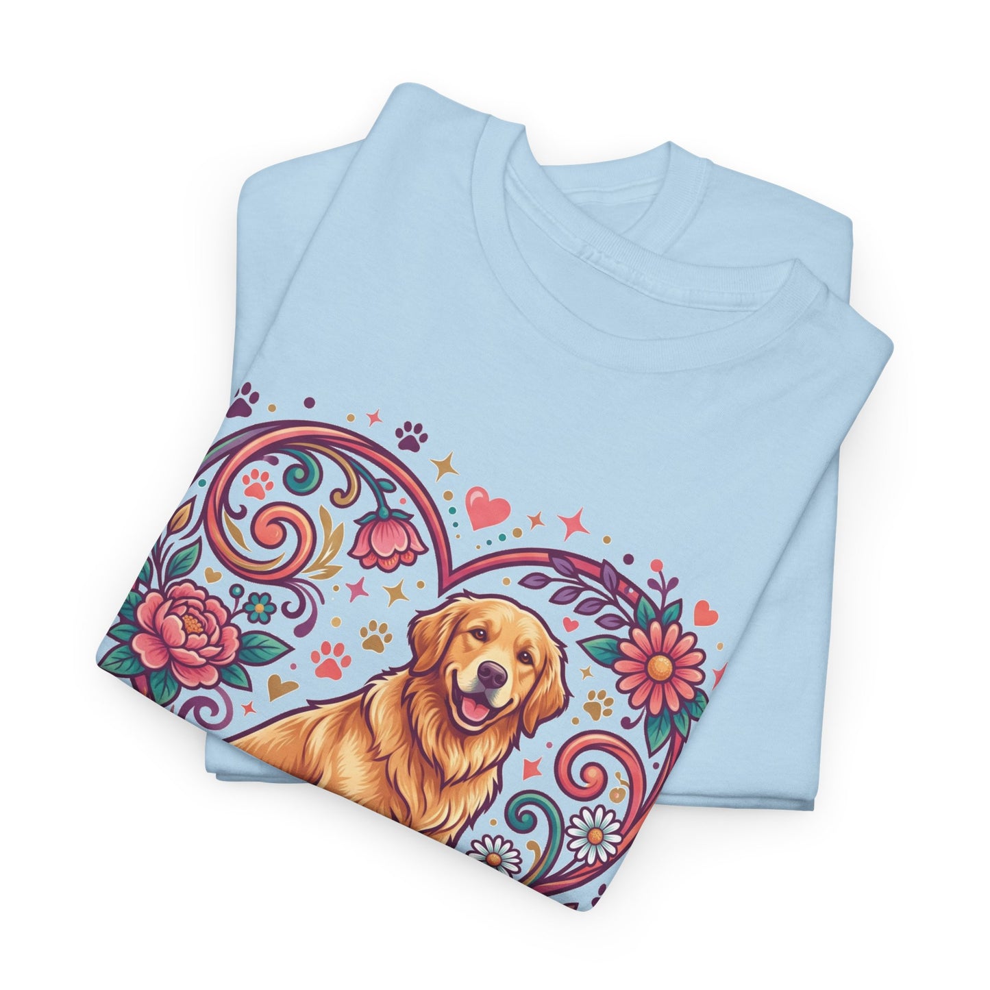 Dog Mom T‑Shirt — Floral Heart Golden Retriever Tee for Dog Lovers, Mother’s Day Gift