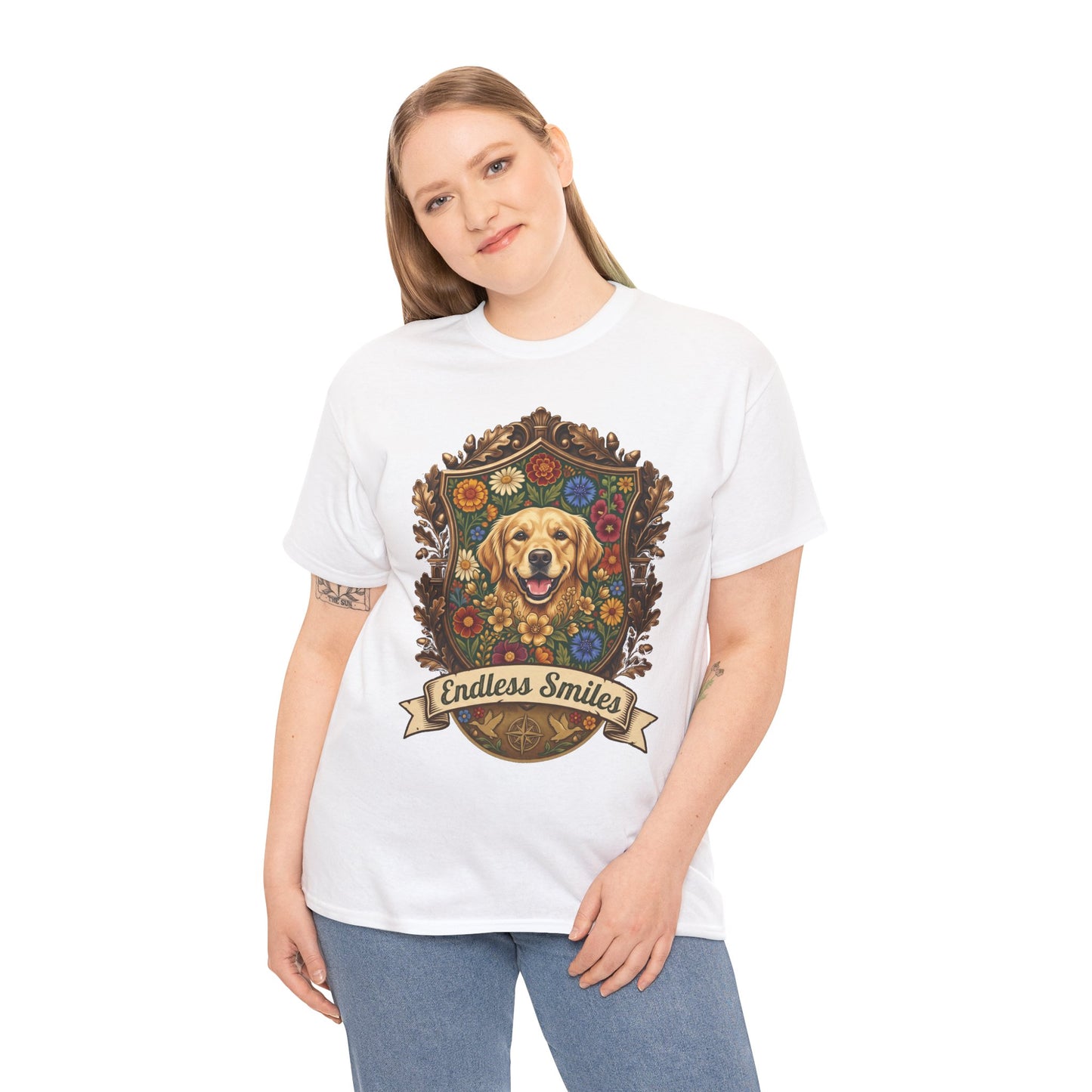 Golden Retriever 'Endless Smiles' T-Shirt  Vintage Floral Crest Dog Graphic Tee